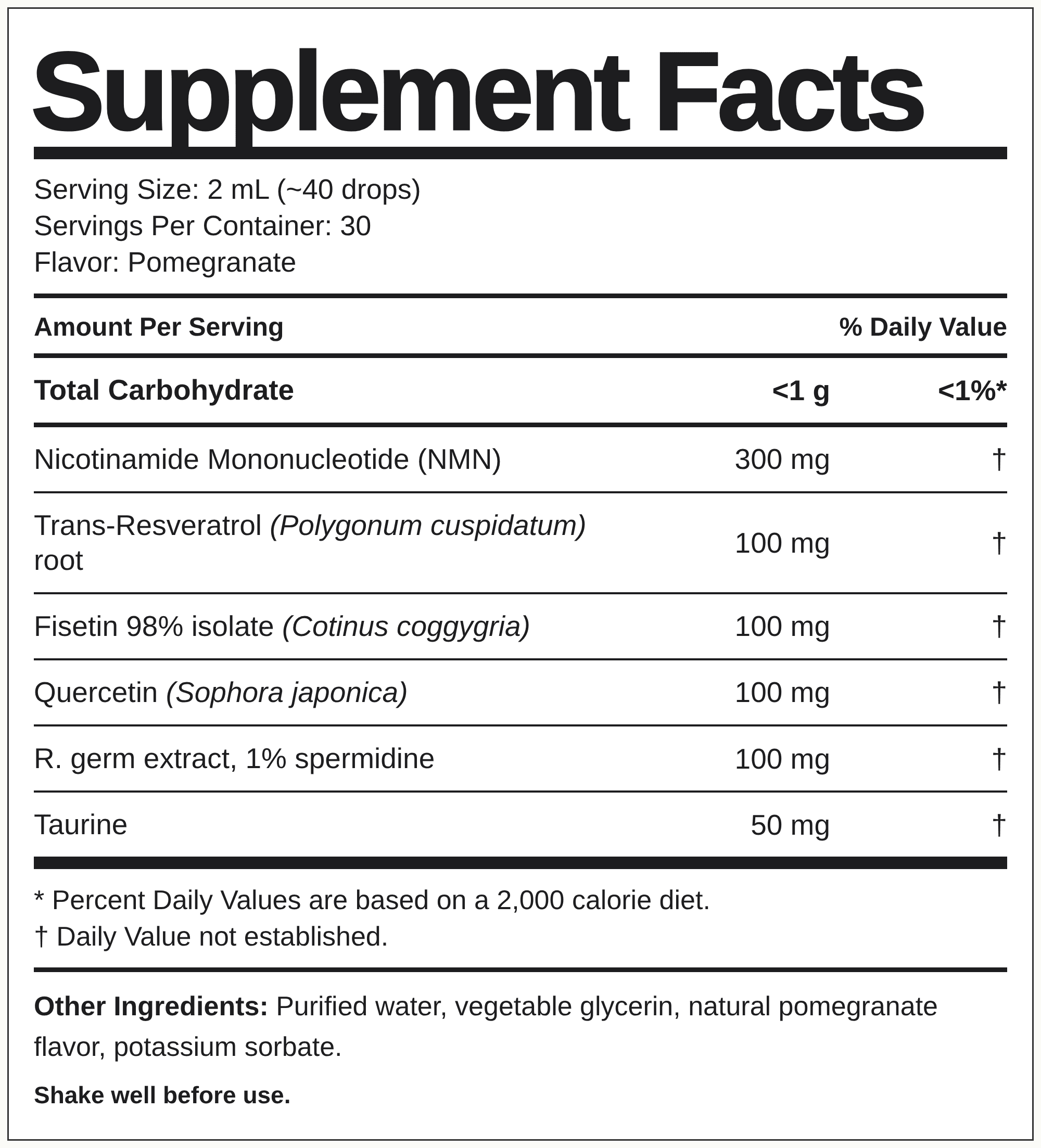 Tabela nutricional — NAD+ Precursor Complex Drops (Longevidade)