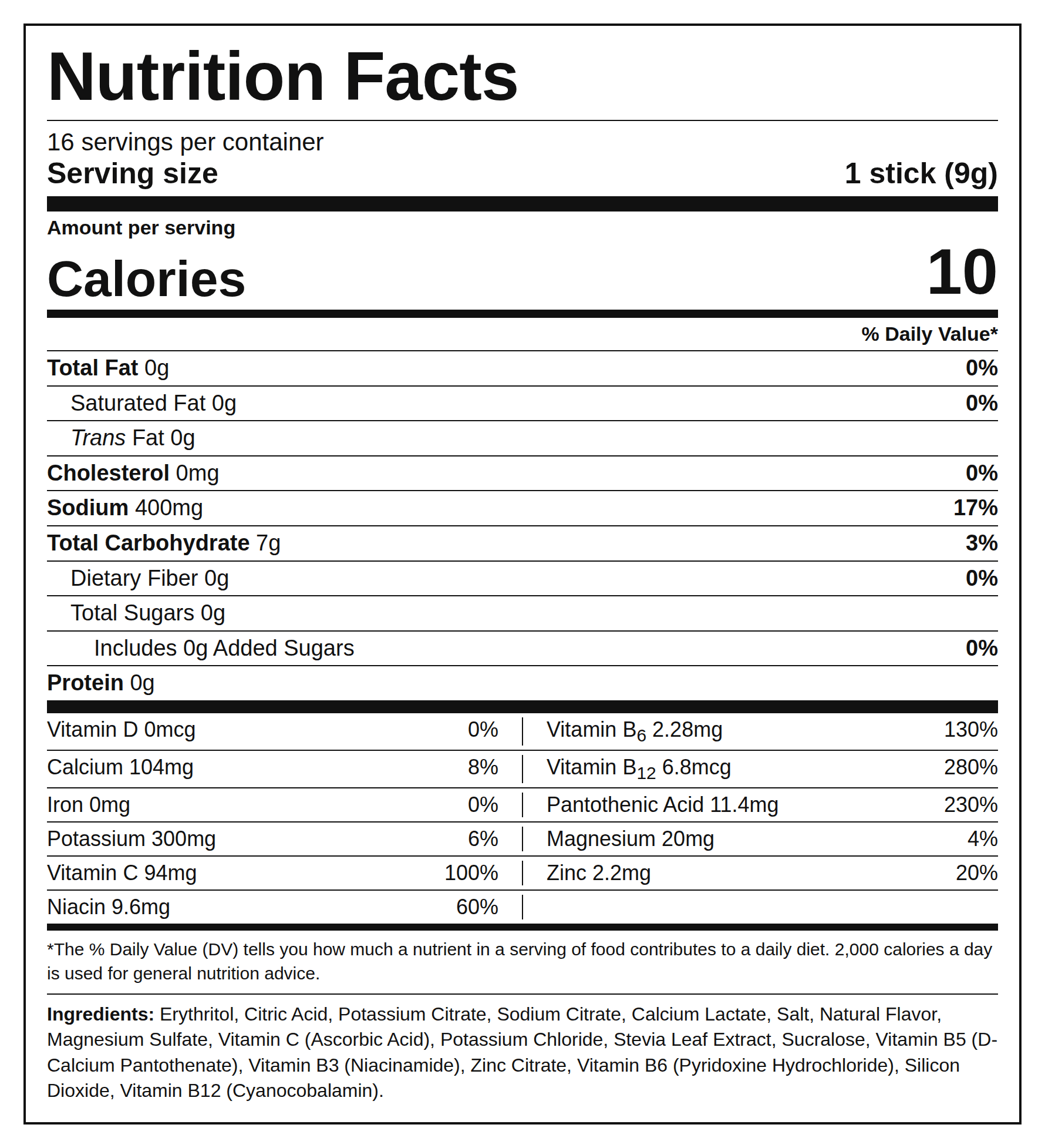 Supplement Facts — Eletrólitos (Pó Solúvel)