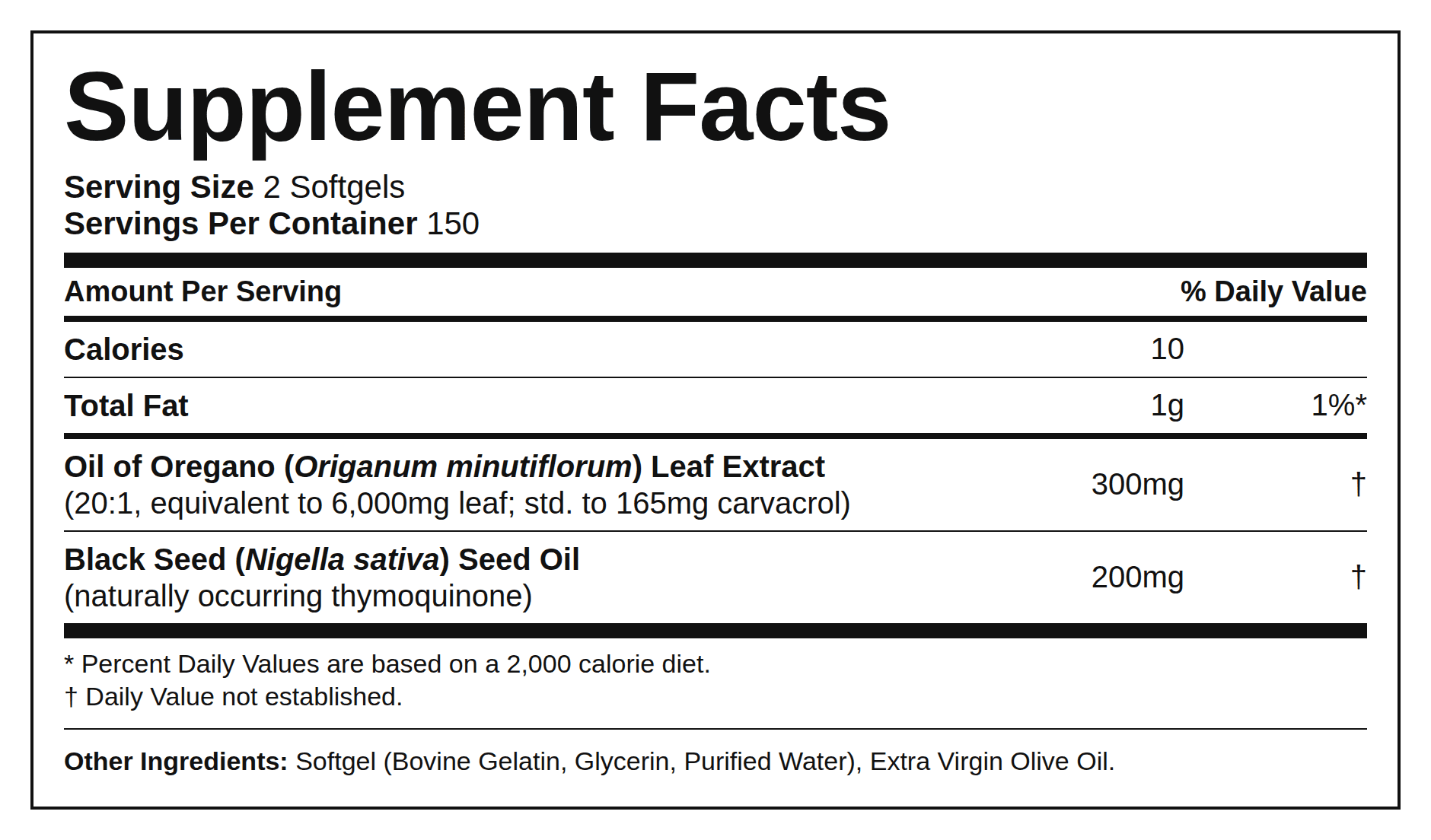 Supplement Facts — Óleo de Orégano + Black Seed (Softgel)