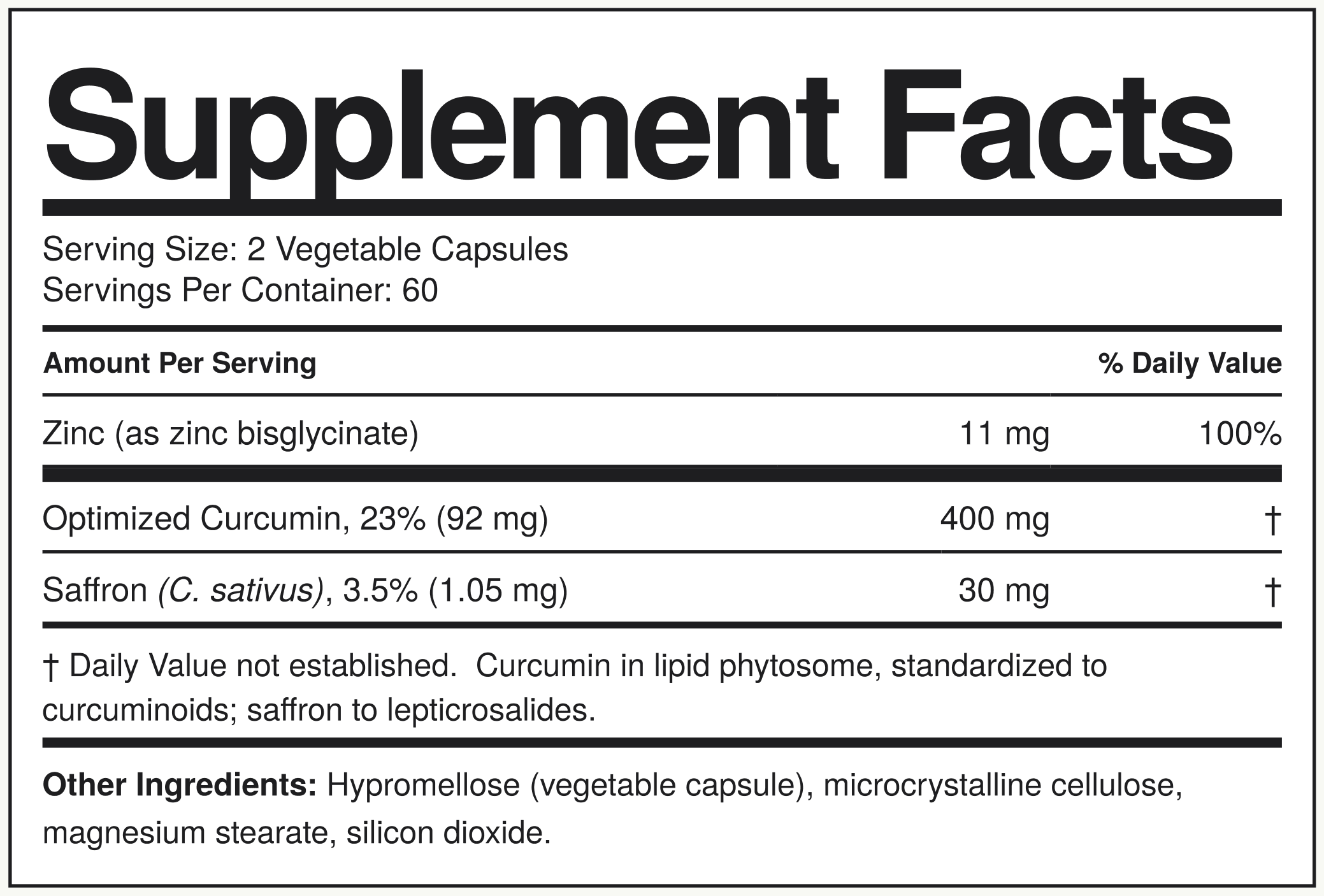 Supplement Facts Açafrão