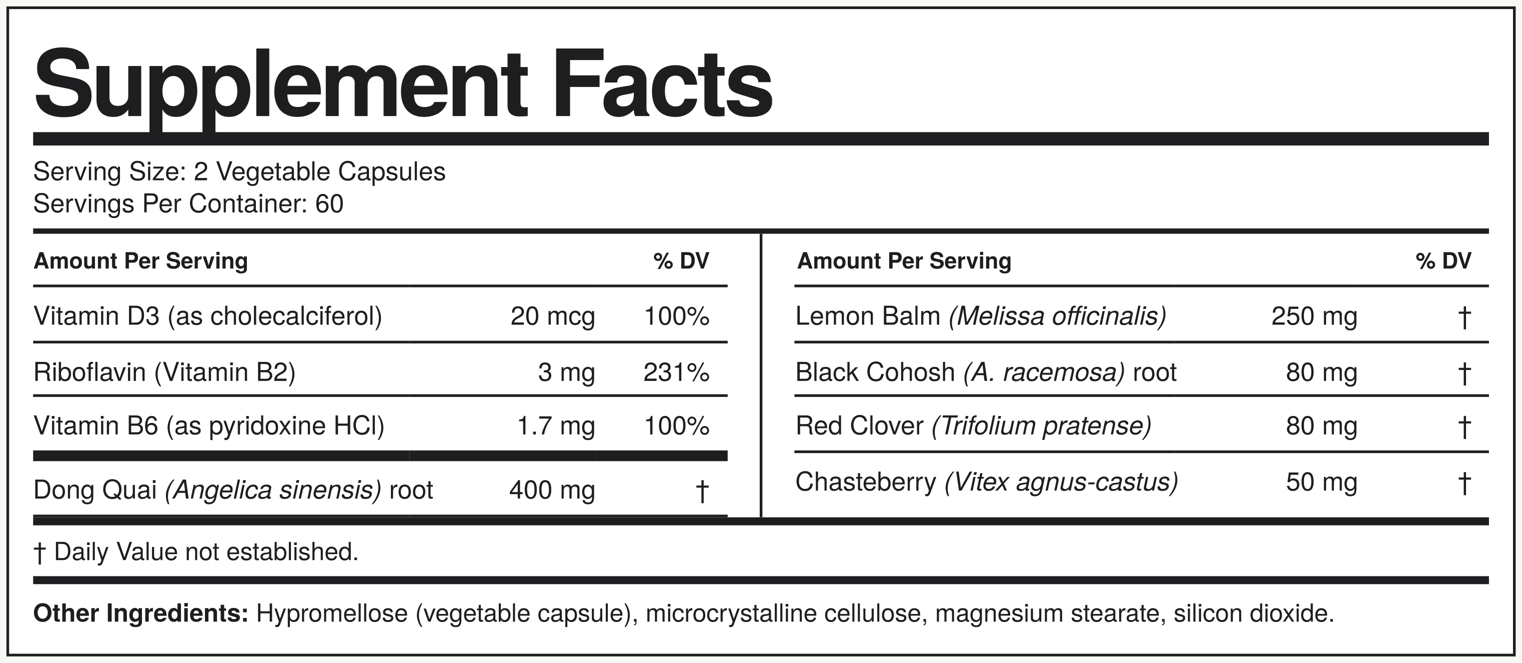 Supplement Facts Black Cohosh
