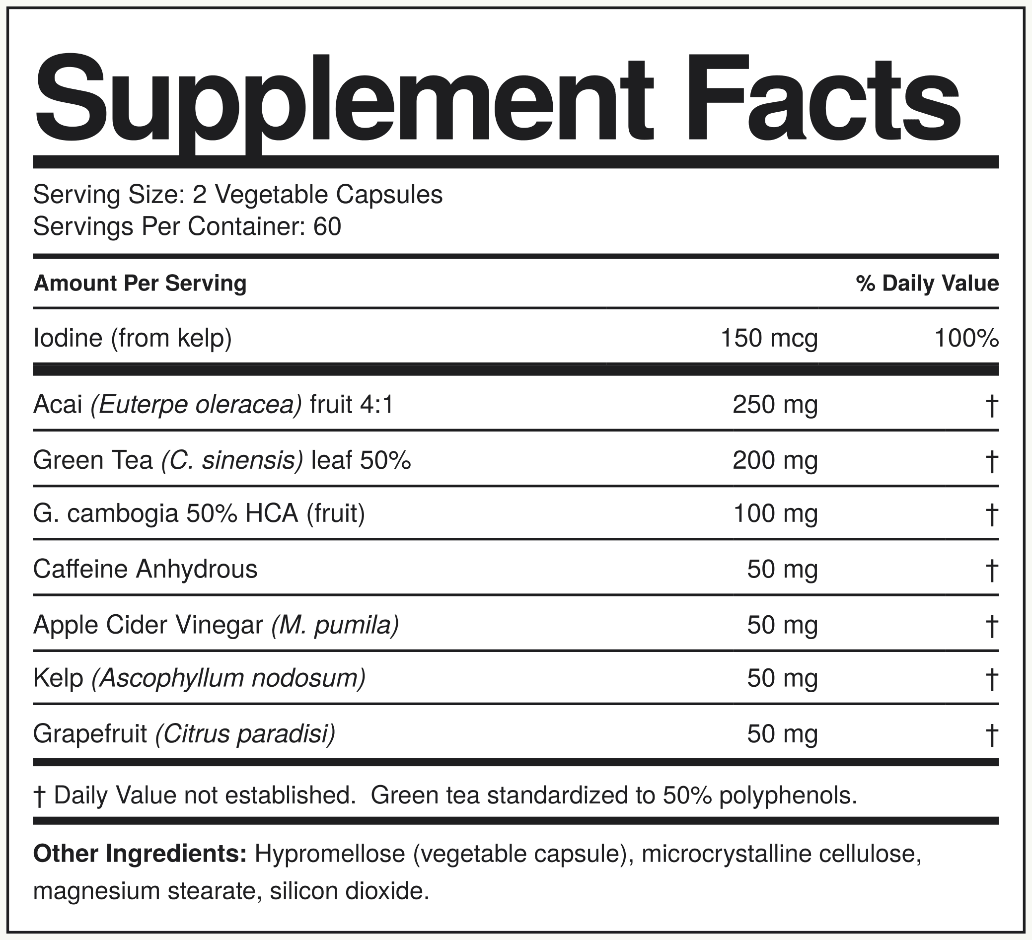 Supplement Facts Chá Verde