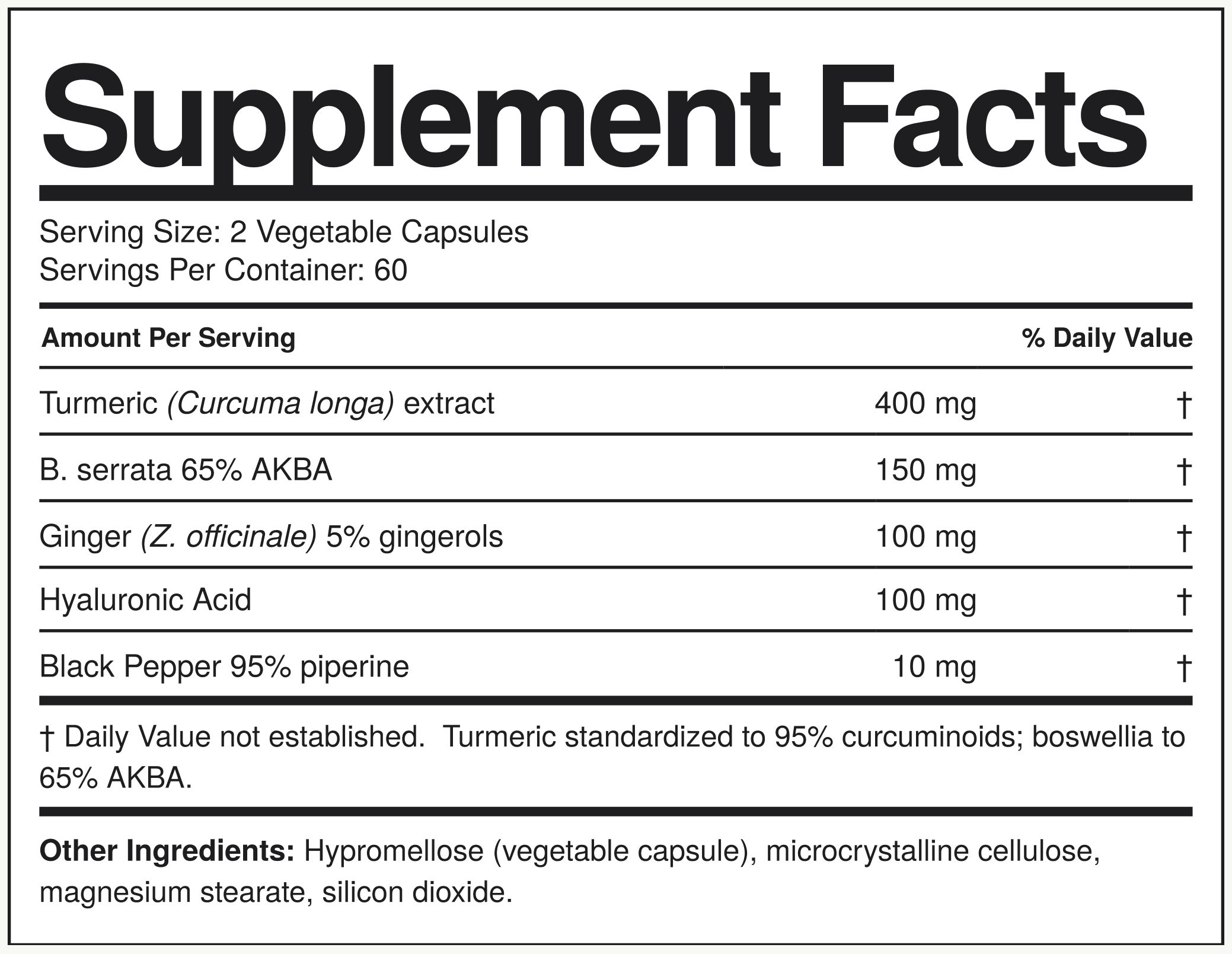 Supplement Facts Cúrcuma