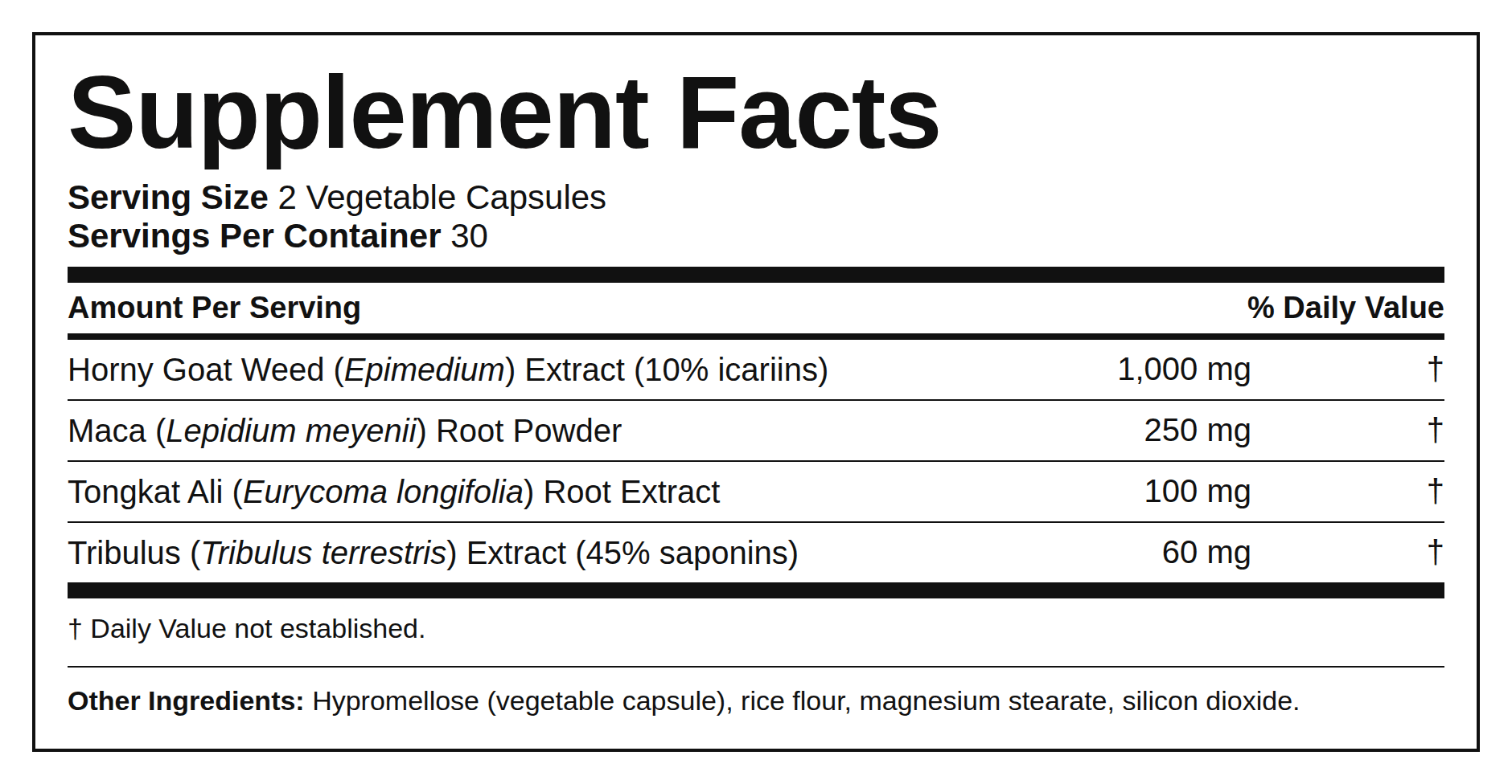 Supplement Facts — Epimedium + Maca (Cápsulas)