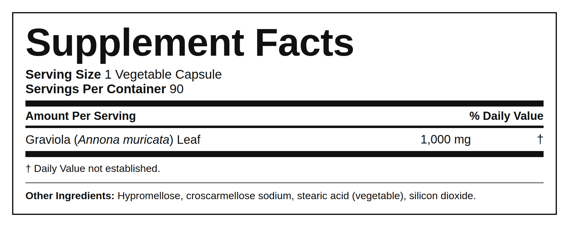 Supplement Facts — Graviola (Soursop) (Cápsulas)