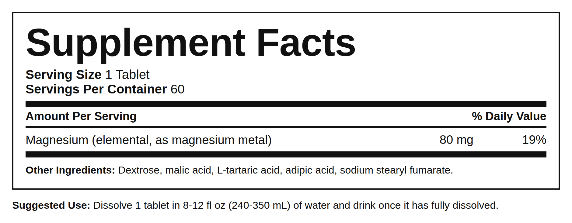 Supplement Facts — Comprimidos de Hidrogênio Molecular (Cápsulas)