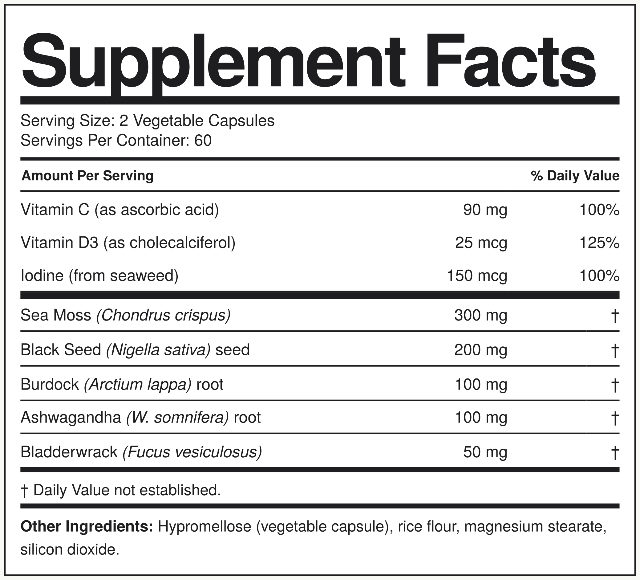 Supplement Facts Musgo Marinho
