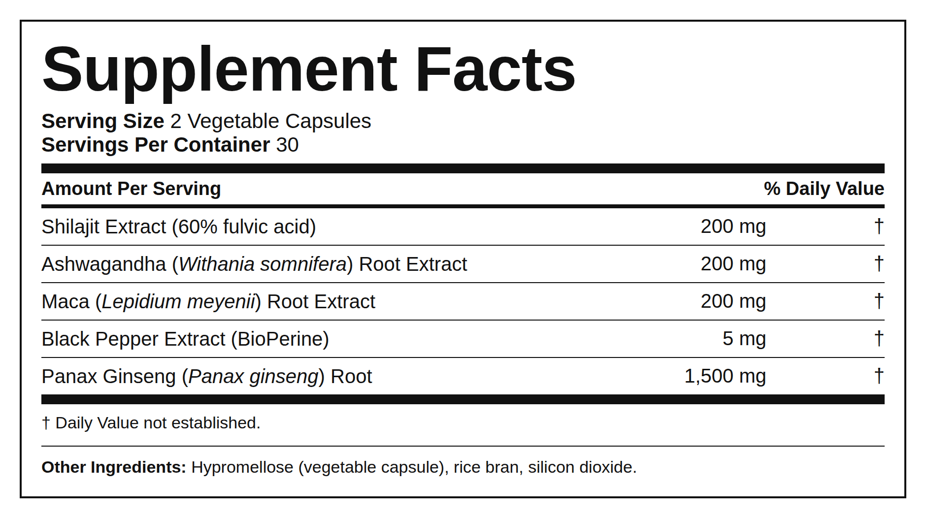 Supplement Facts — Shilajit + Ashwagandha (Cápsulas)