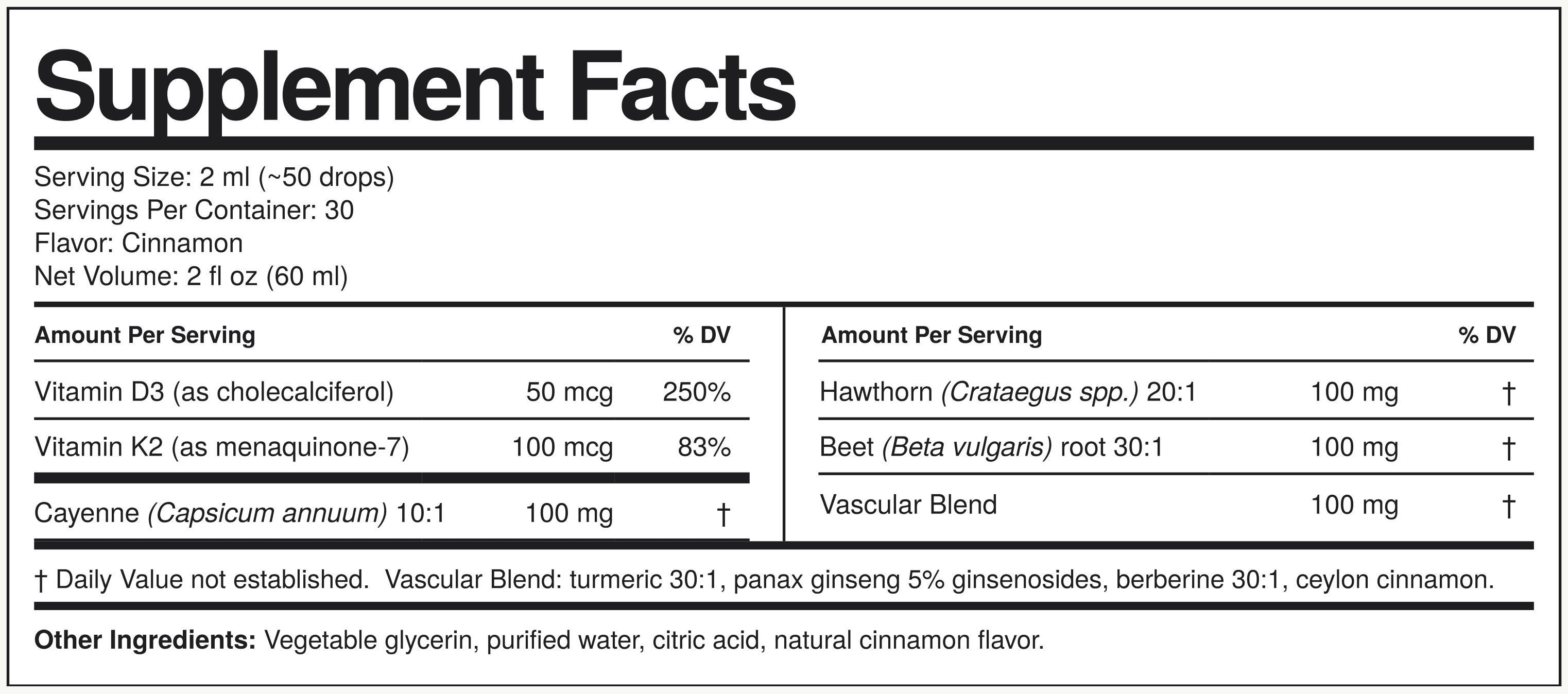 Supplement Facts Caiena