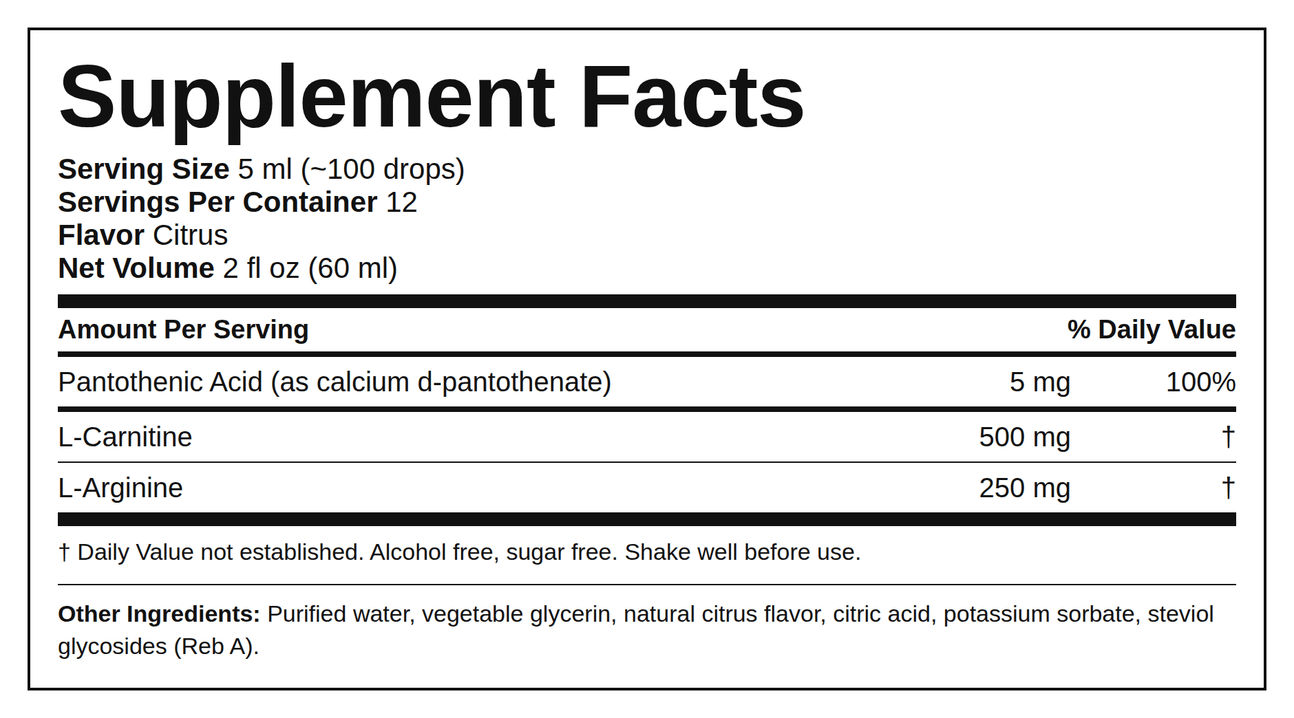 Supplement Facts — L-Carnitina + L-Arginina (Conta-Gotas)