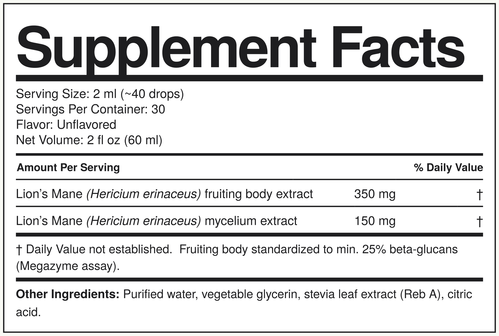 Supplement Facts Lion's Mane