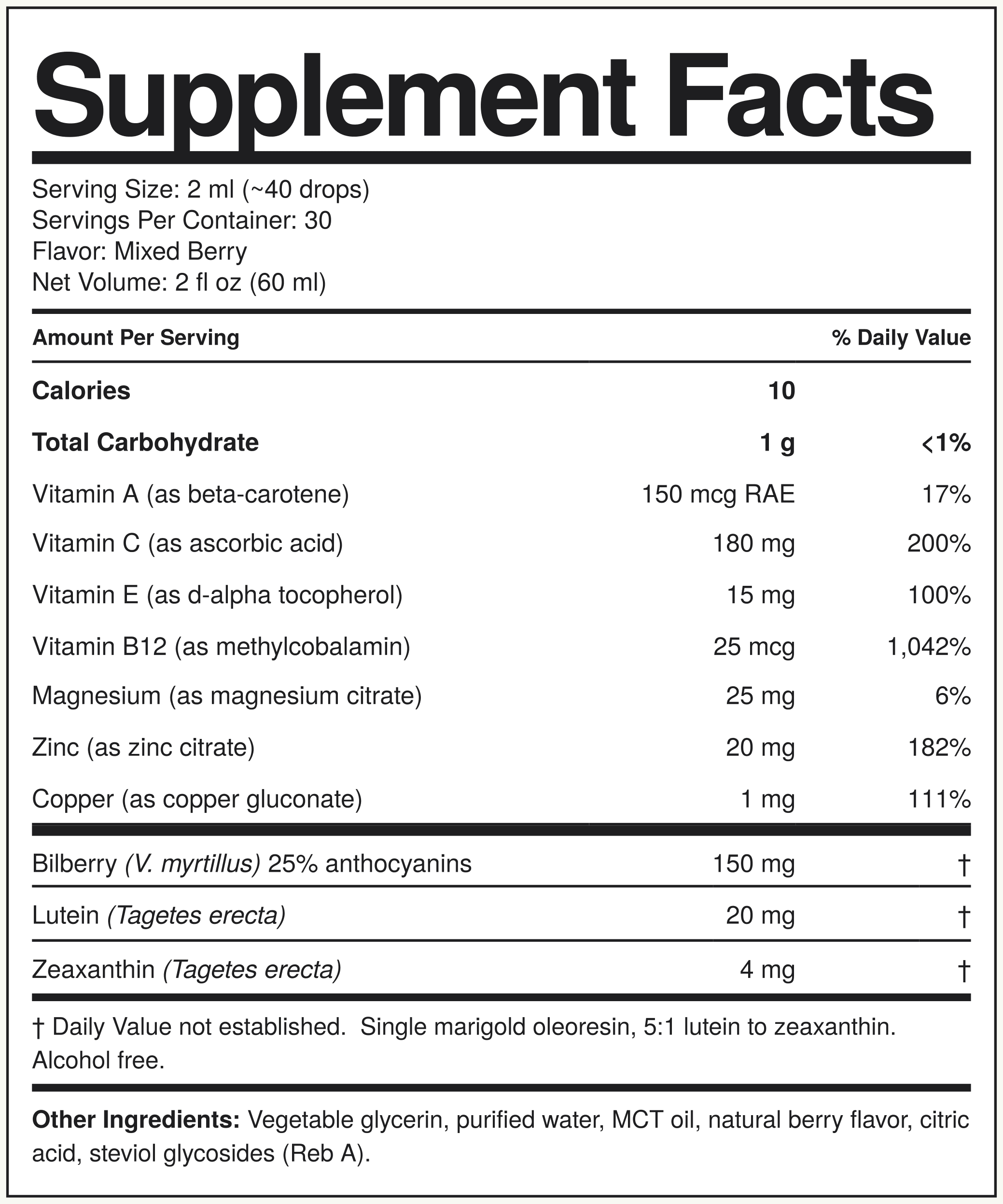 Supplement Facts Mirtilo