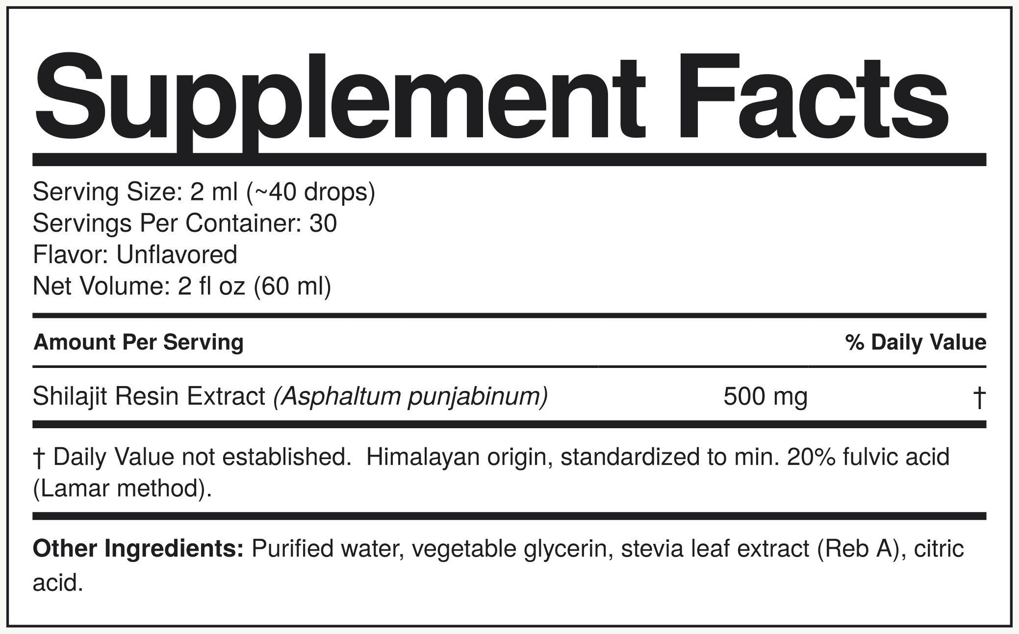 Supplement Facts Shilajit