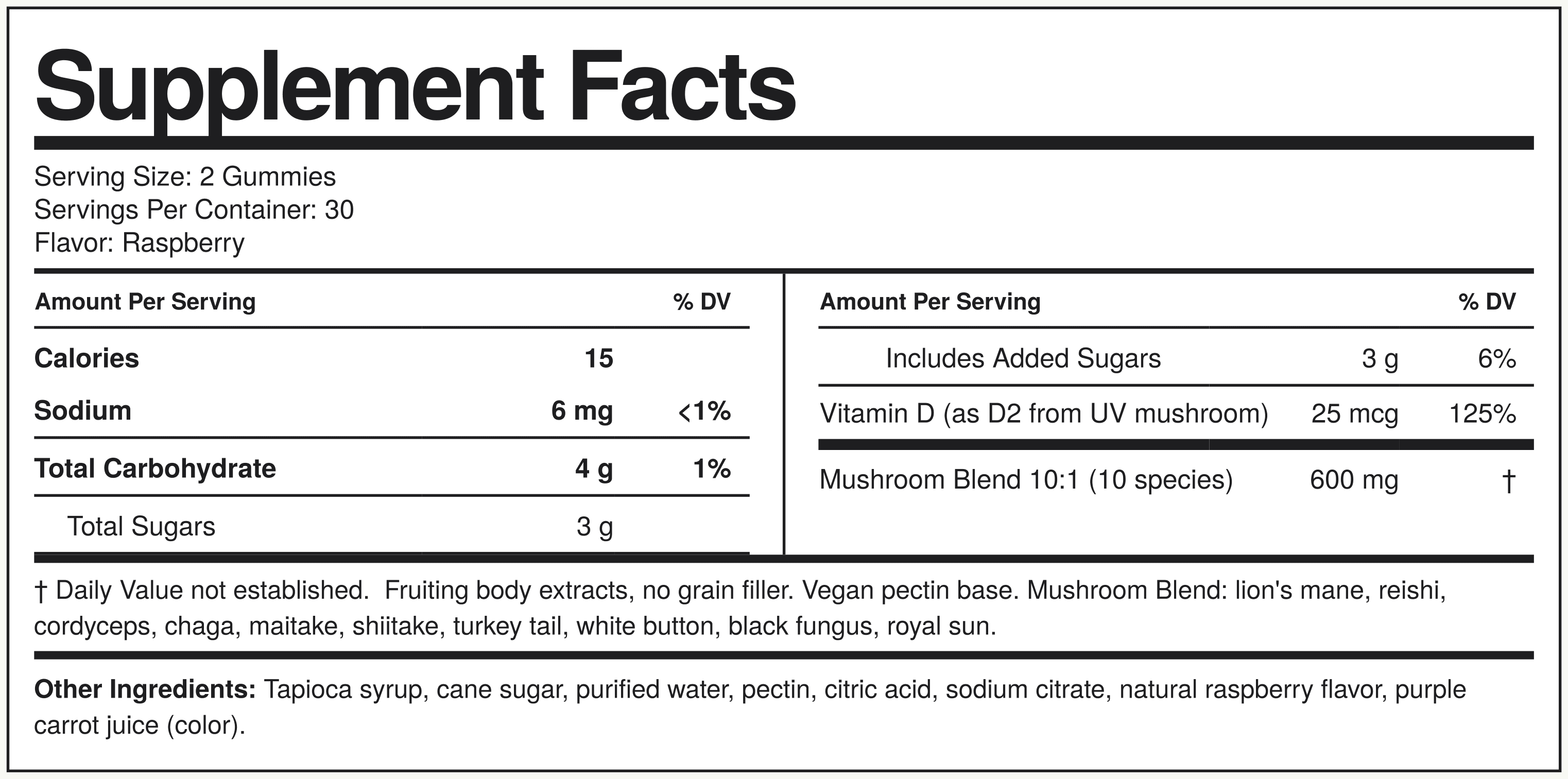 Supplement Facts 10 Cogumelos