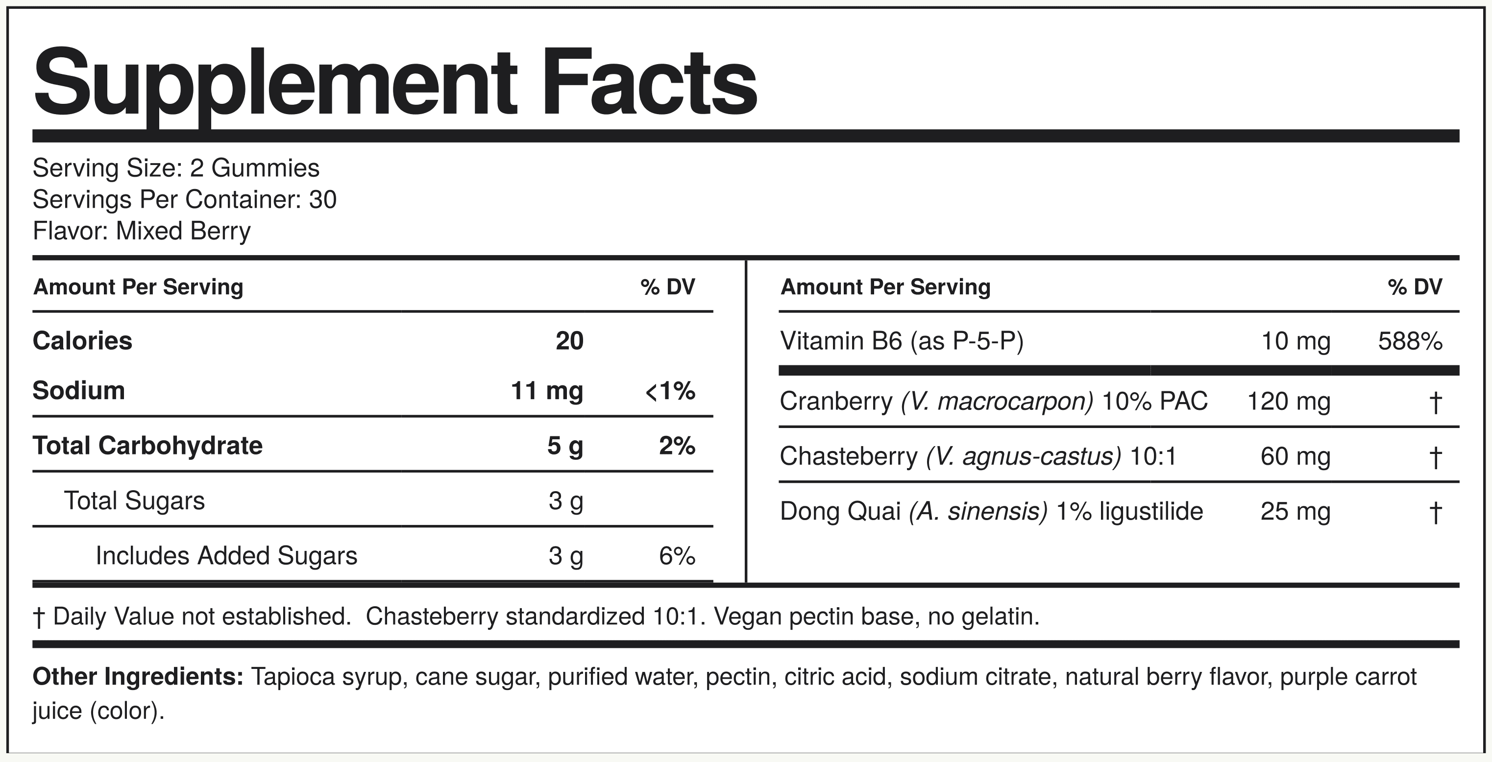 Supplement Facts Chasteberry