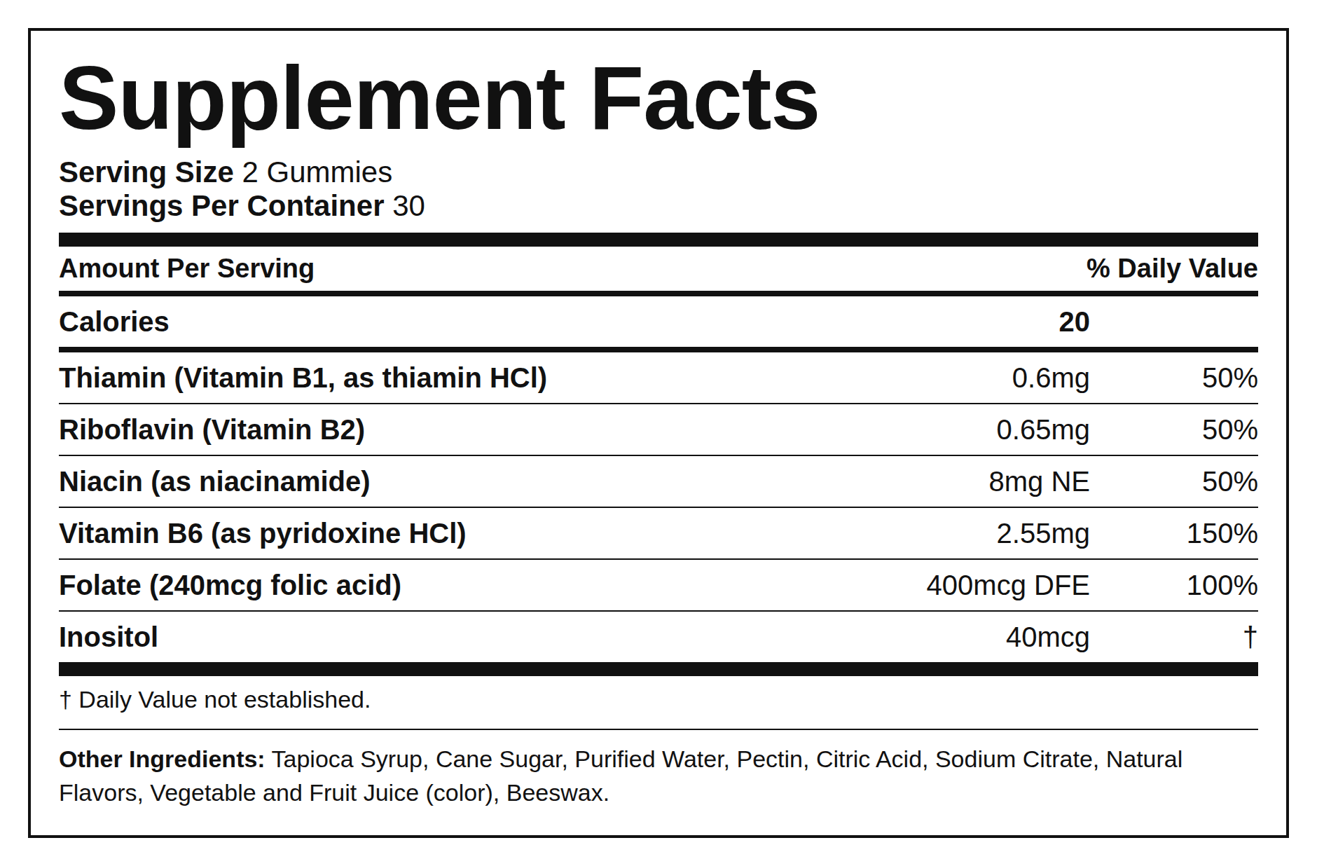 Supplement Facts — Complexo B (Gummies)
