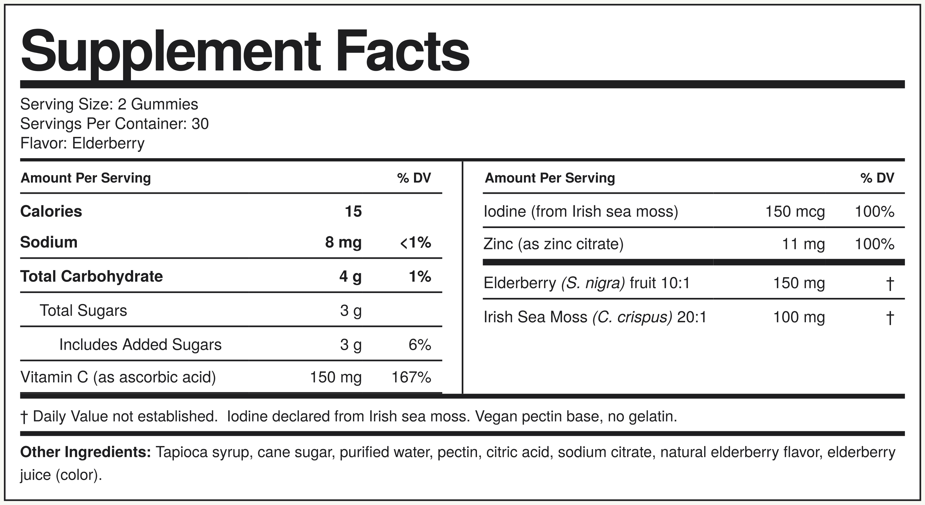 Supplement Facts Sabugueiro (Elderberry)