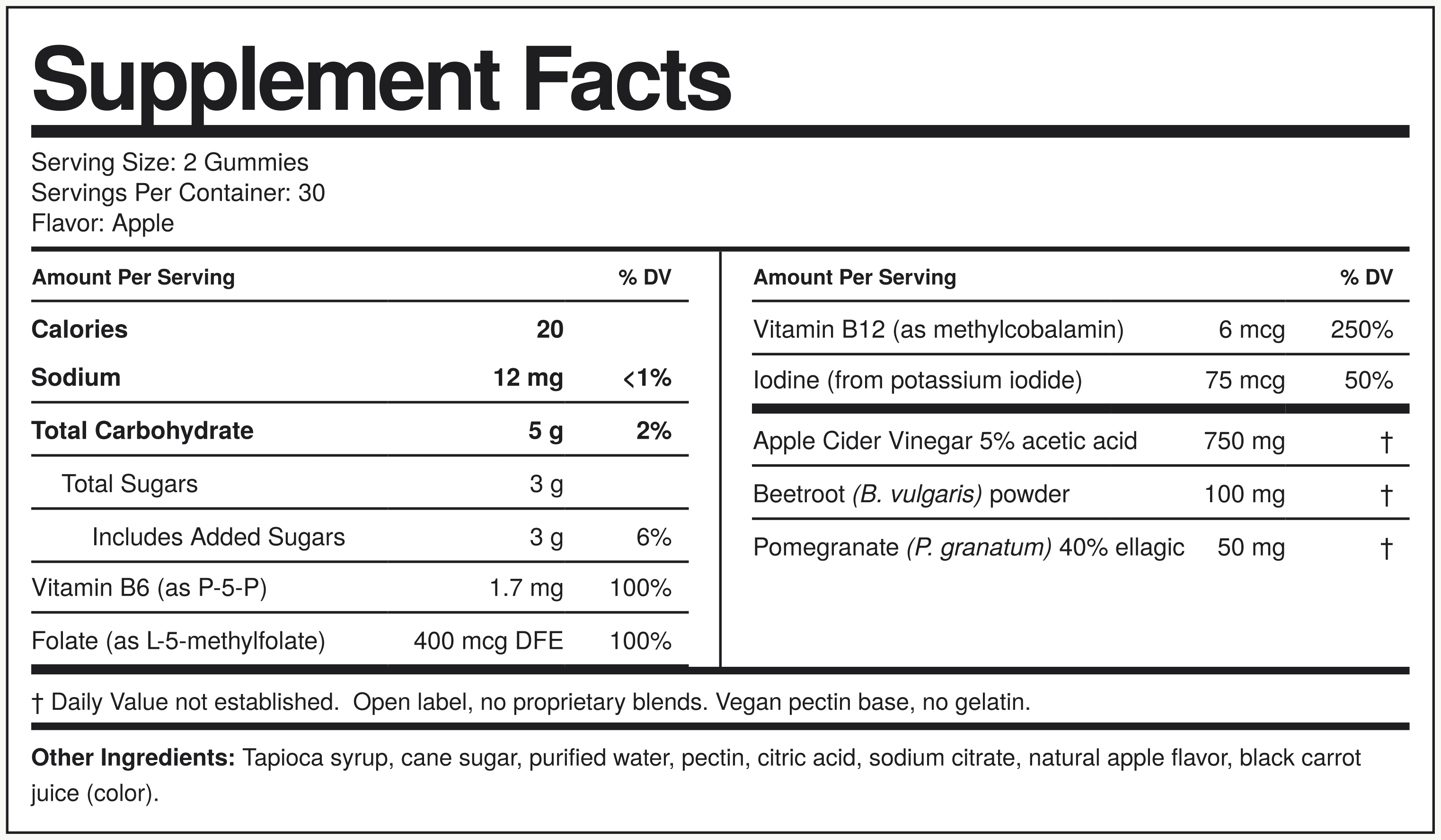 Supplement Facts Vinagre de Maçã (ACV)