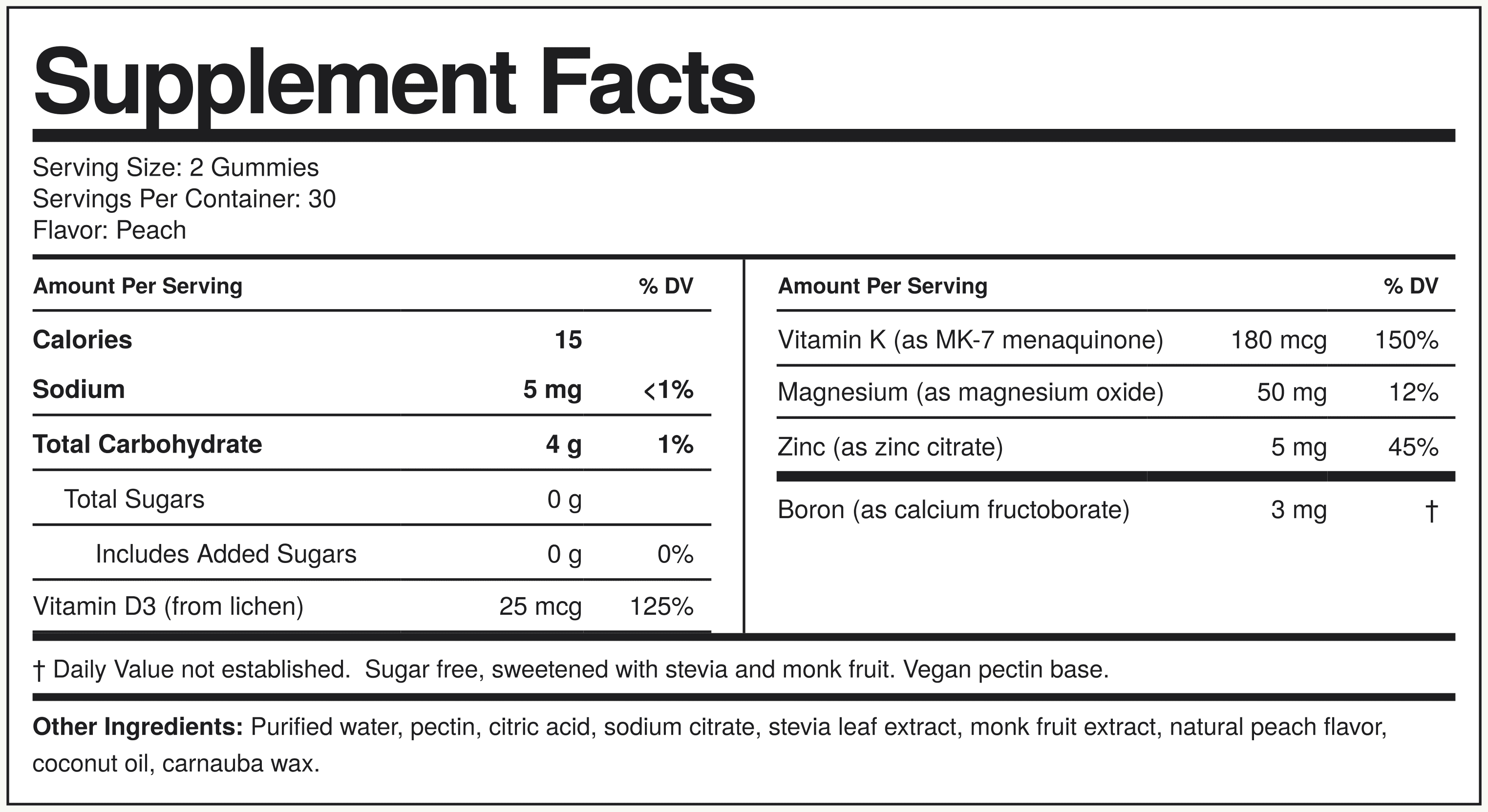 Supplement Facts Vitamina K2
