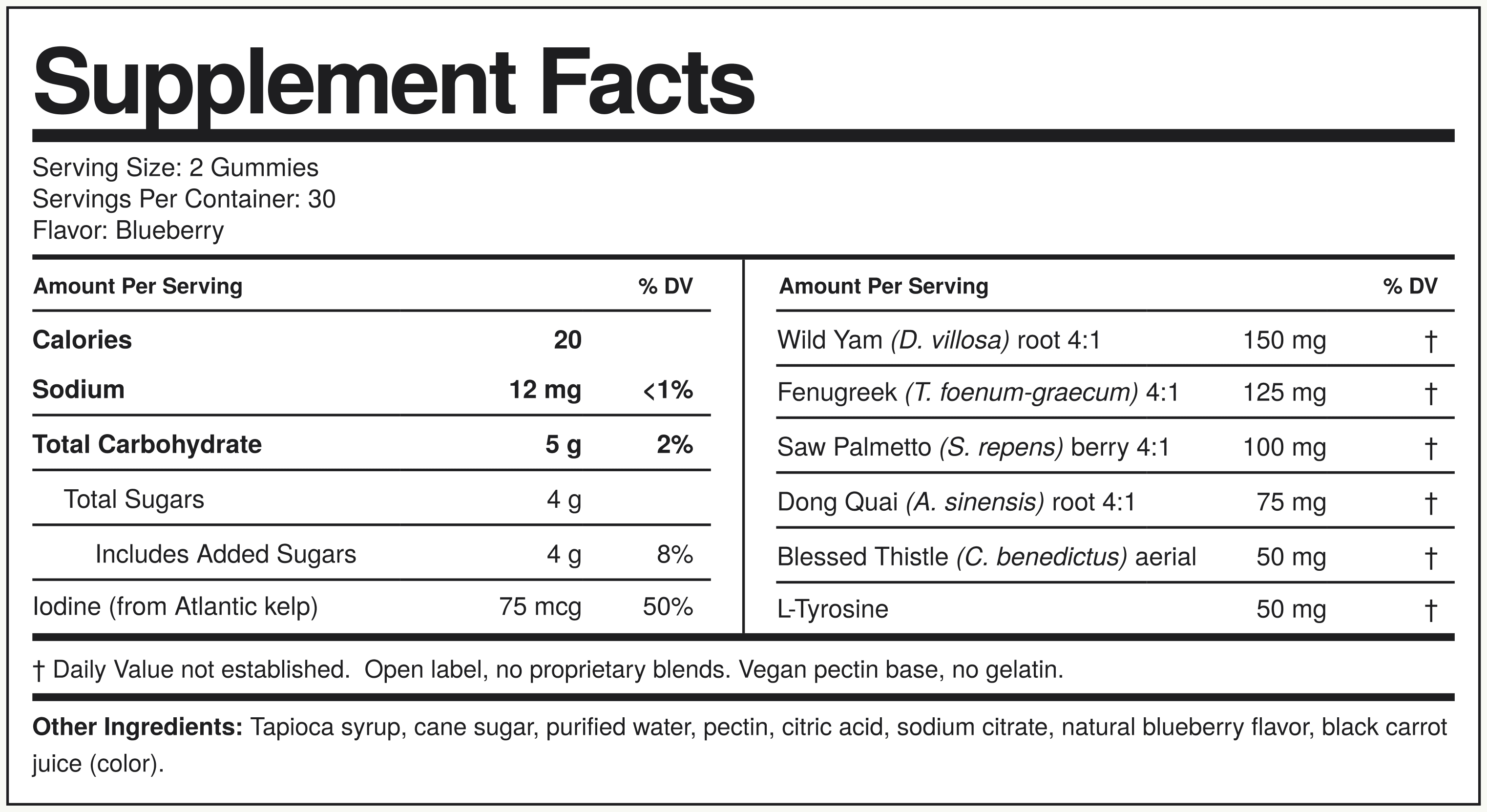 Supplement Facts Wild Yam