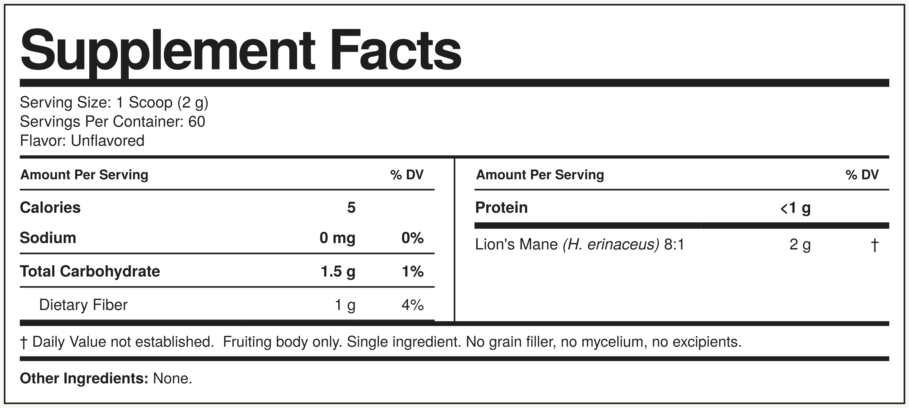 Supplement Facts Lion's Mane