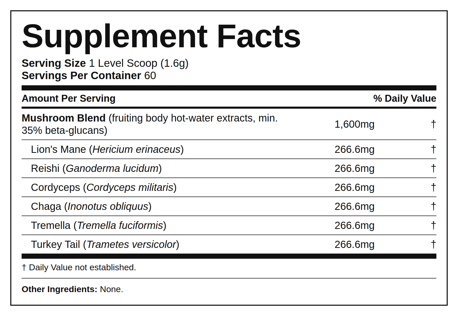 Supplement Facts — Mushroom Blend (6 Mushrooms) (Powder)