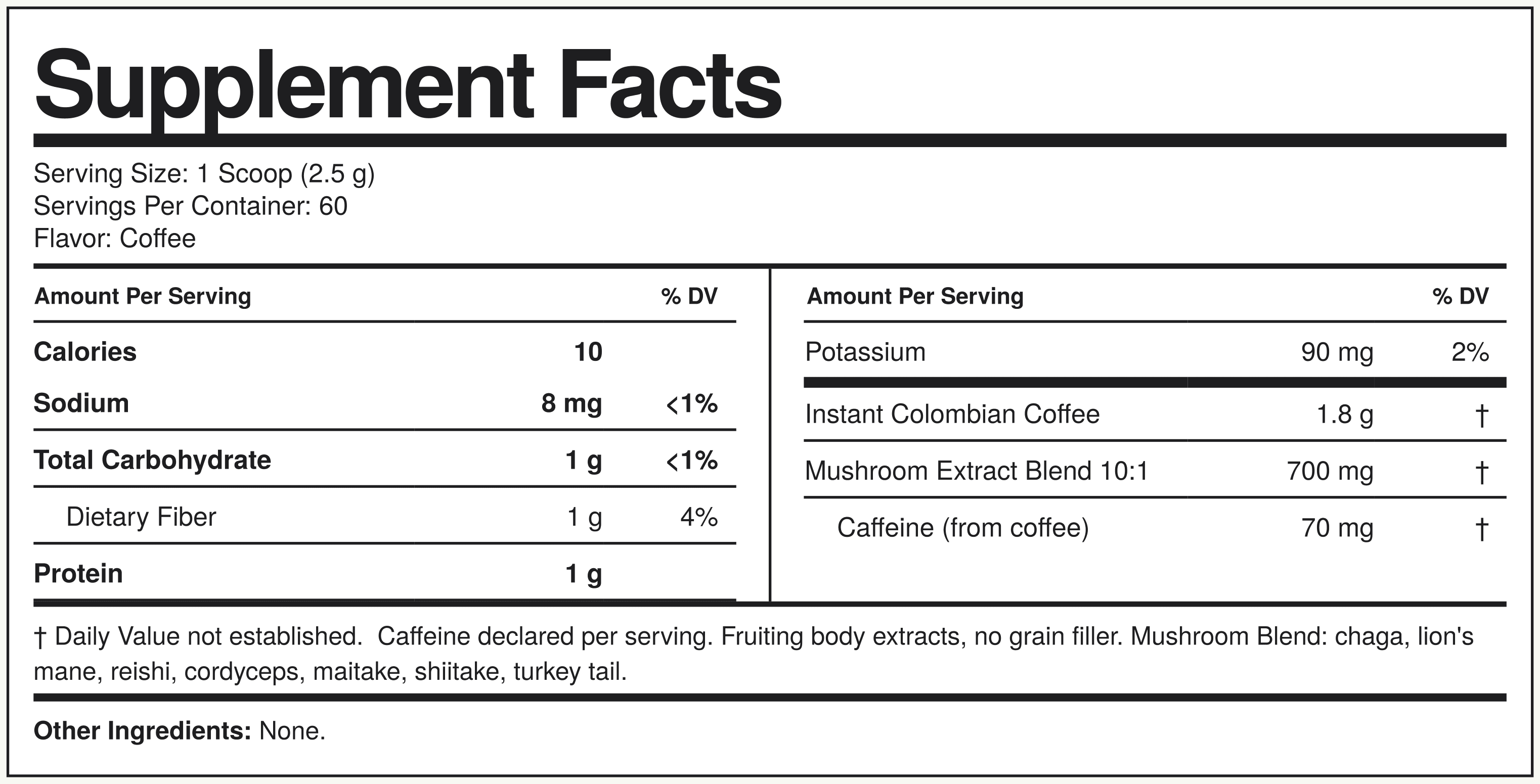 Supplement Facts Mushroom Coffee