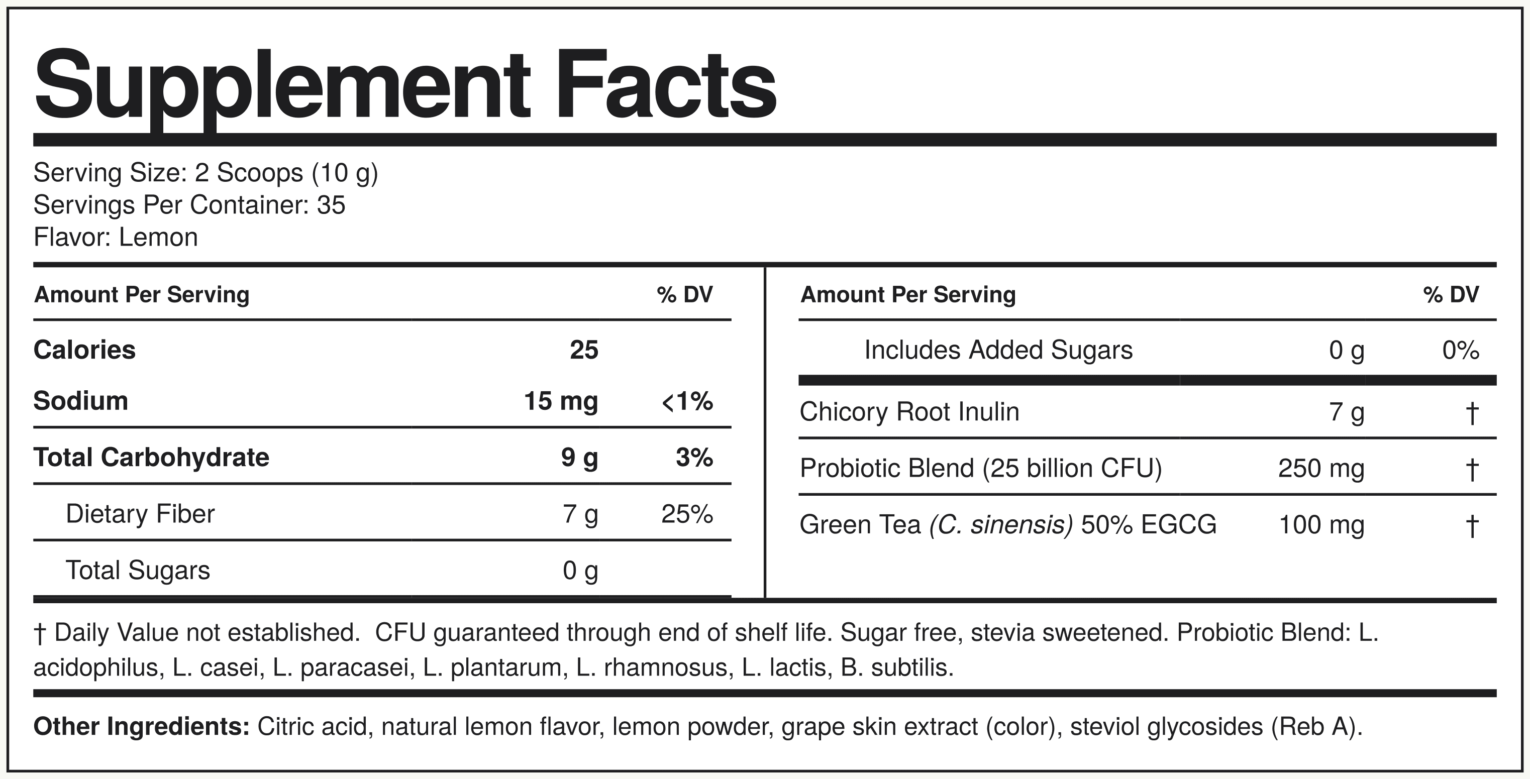 Supplement Facts Probiótico