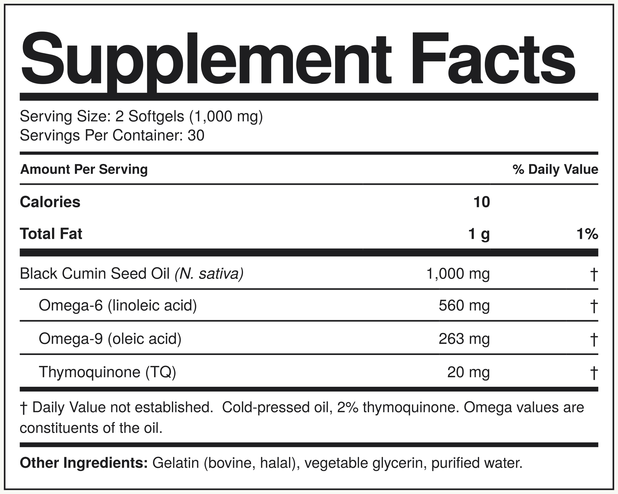 Supplement Facts Black Seed Oil