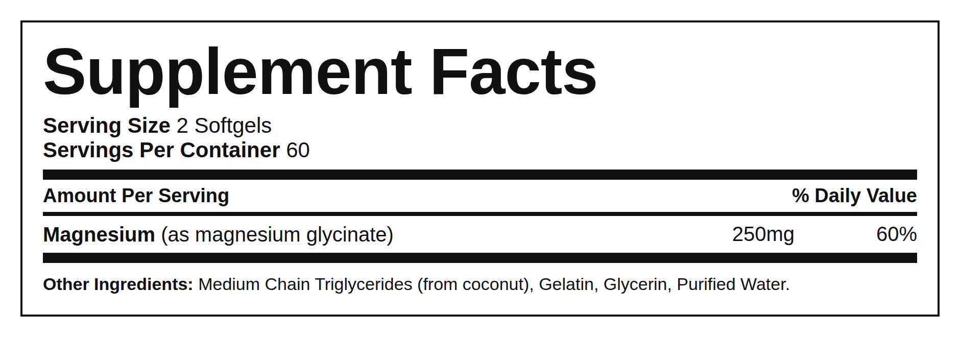 Supplement Facts — Magnésio Glicinato (Softgel)