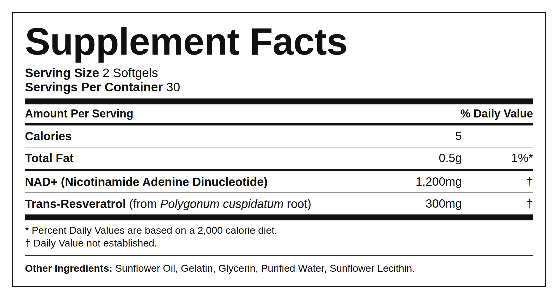 Supplement Facts — NAD+ + Resveratrol (Softgel)