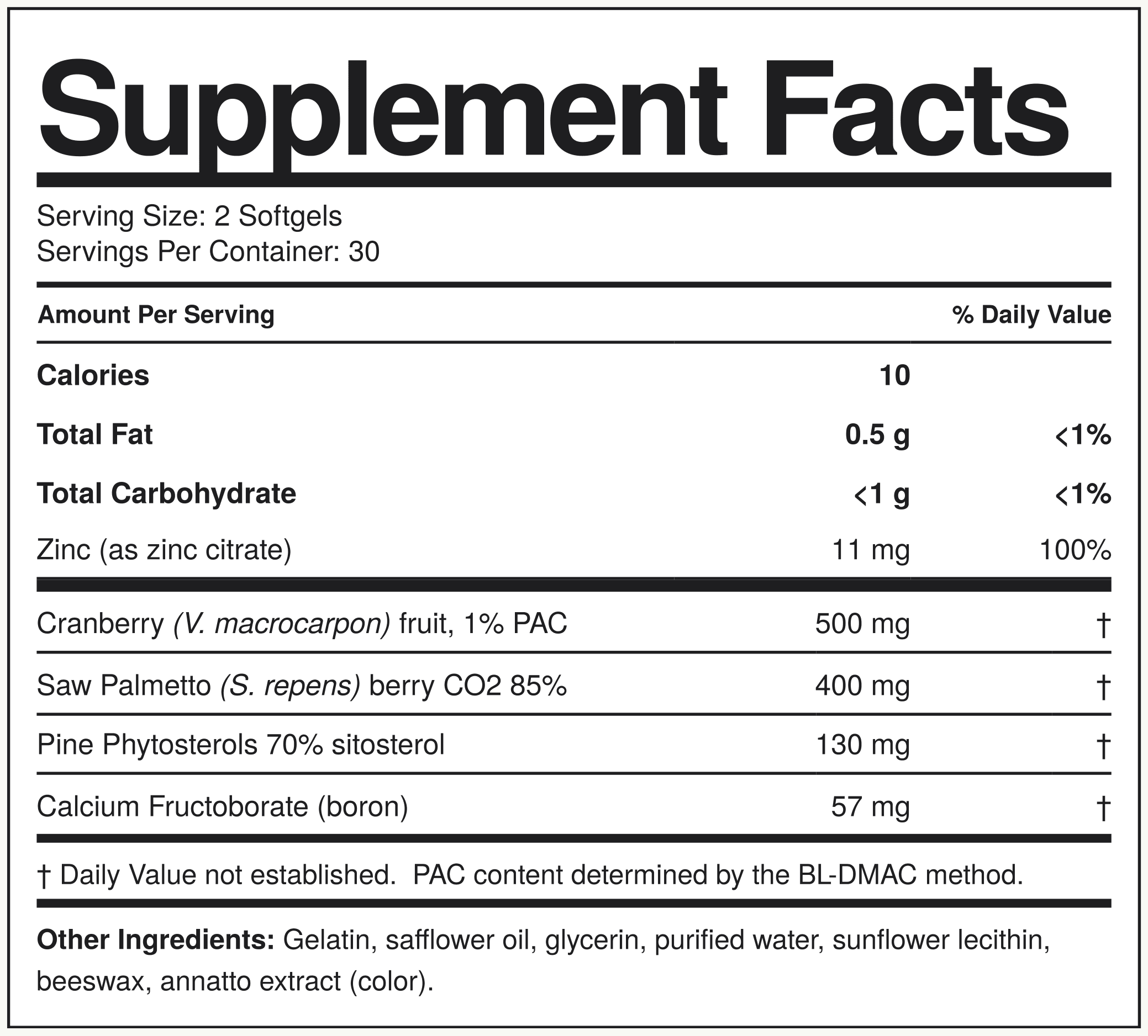 Supplement Facts Saw Palmetto