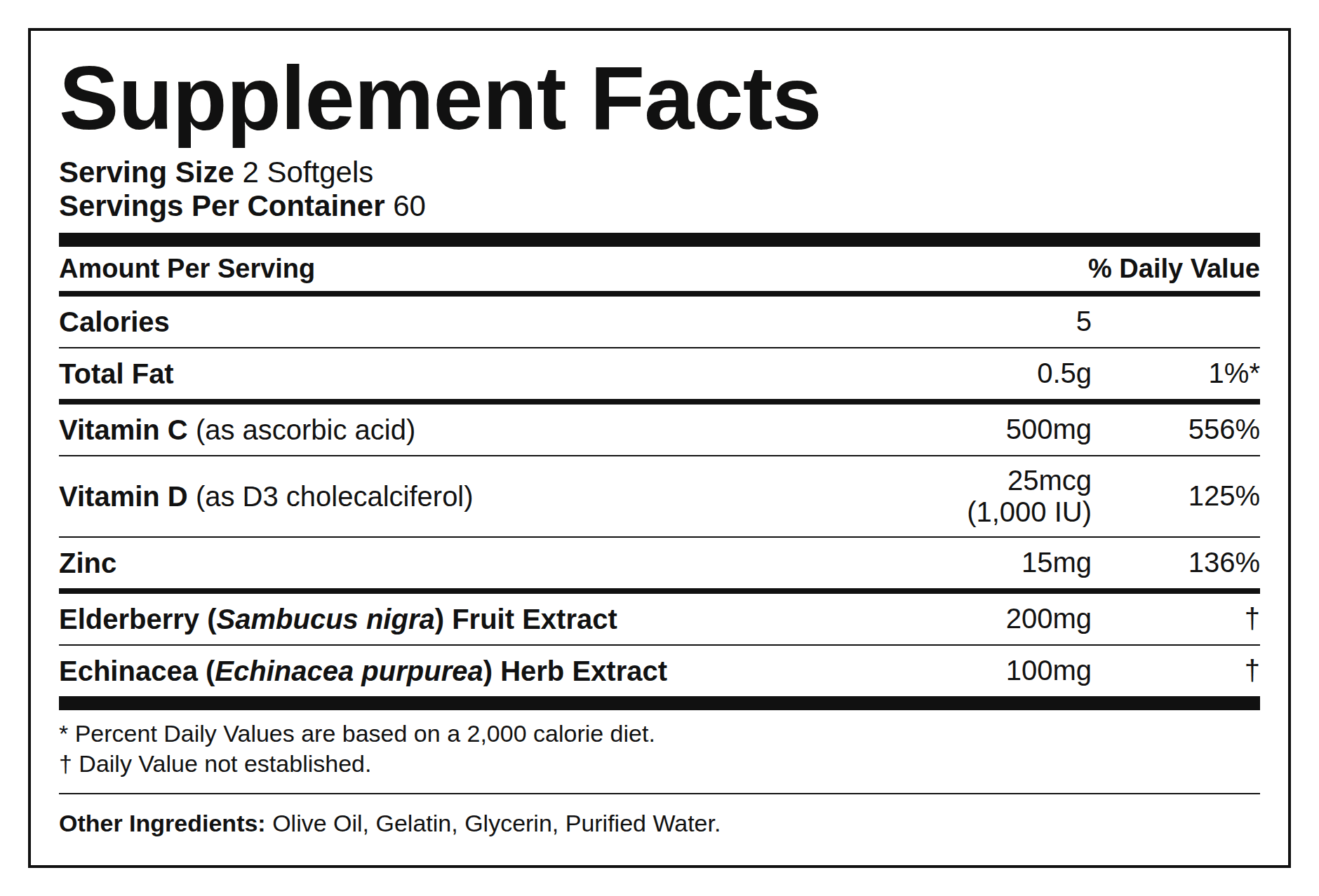 Supplement Facts — Vitamina C + D3 + Zinco (Softgel)