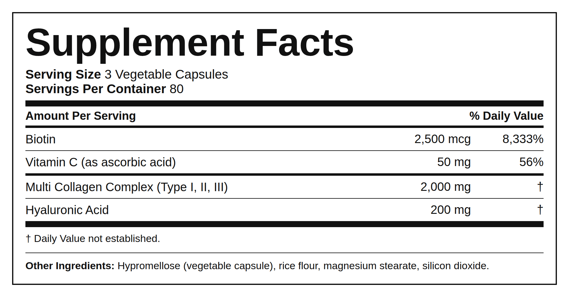 Supplement Facts — Multi Colágeno + Biotina (Cápsulas)