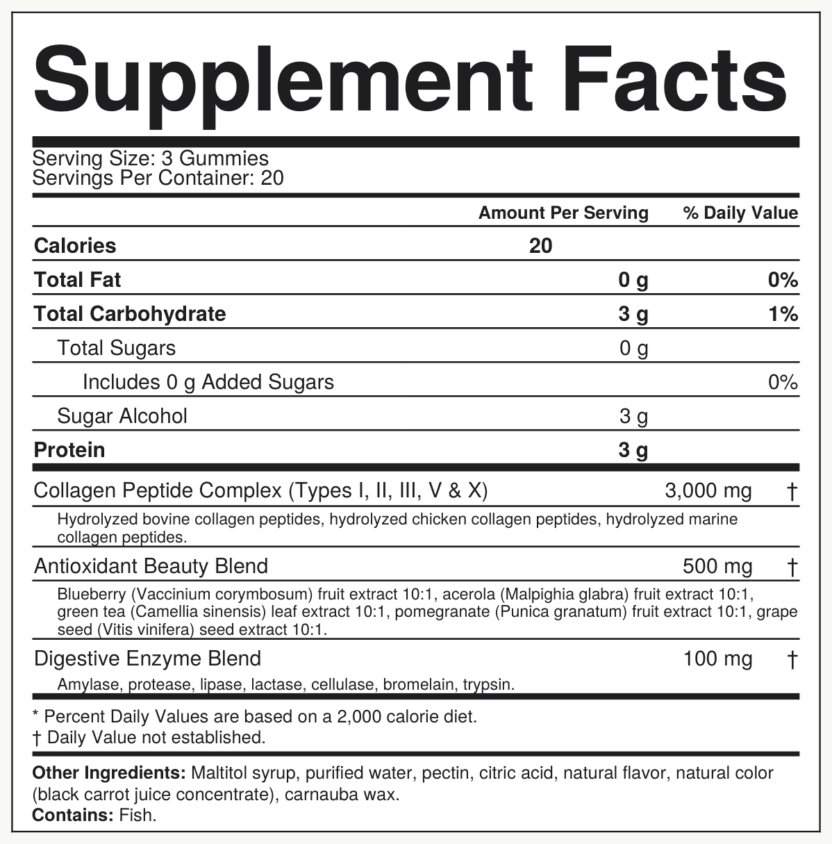 Supplement Facts Gummy Colágeno Multi-Tipo