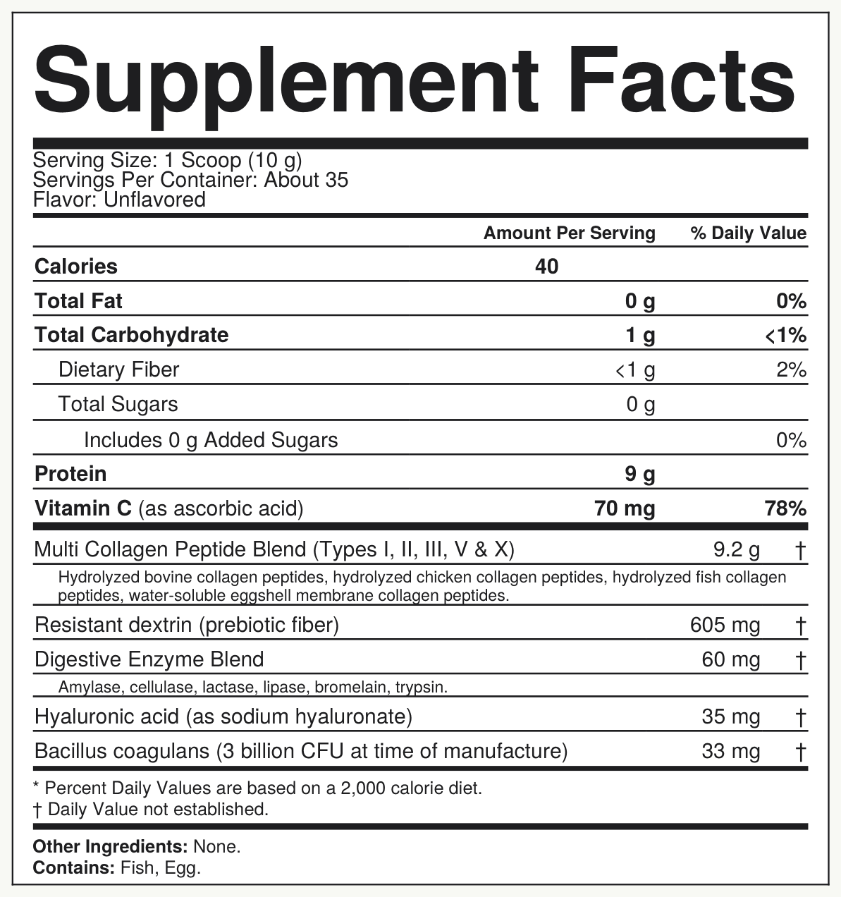 Supplement Facts Pó 5 Colágenos