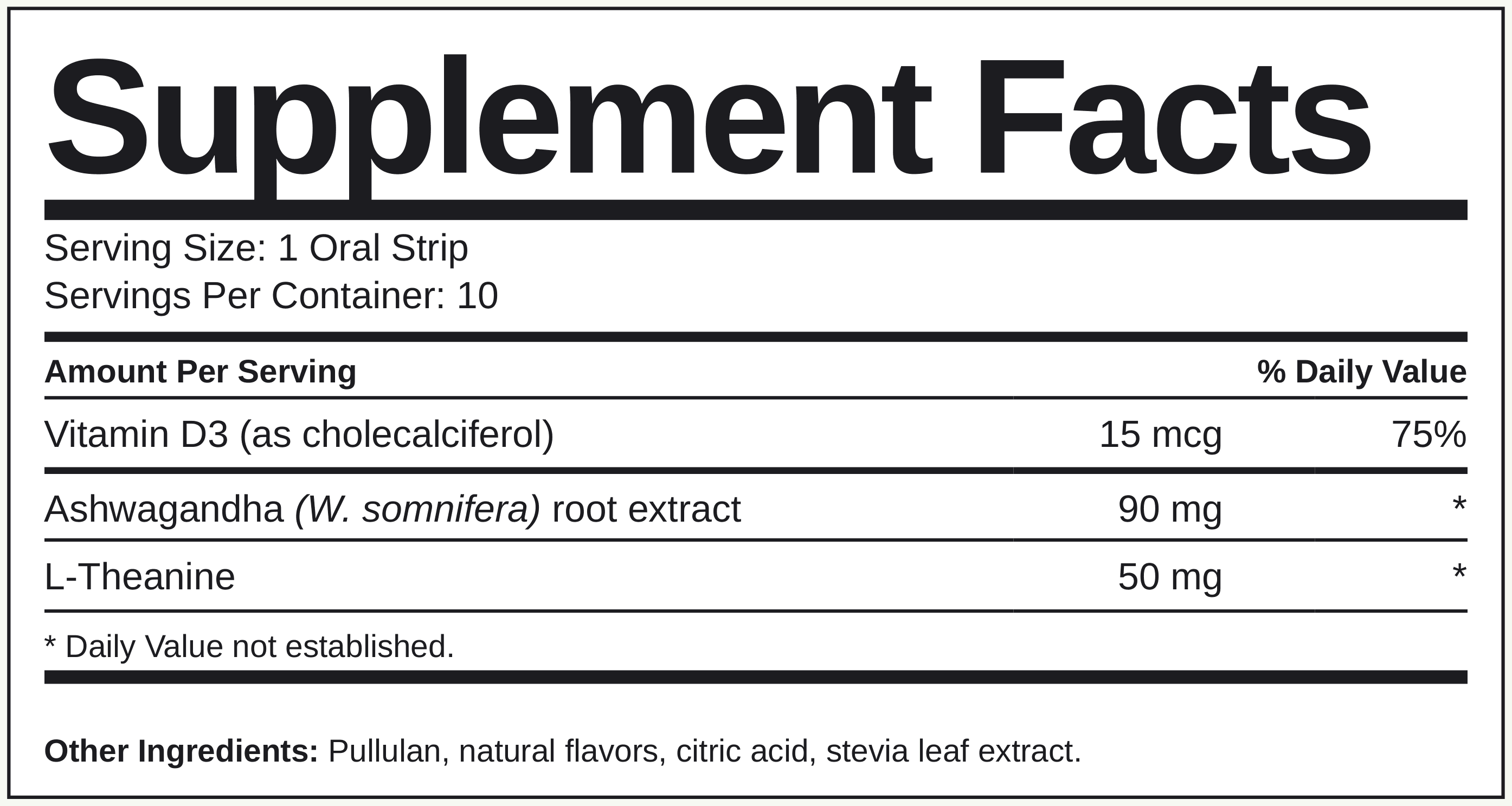 Supplement Facts Calm & Relaxation