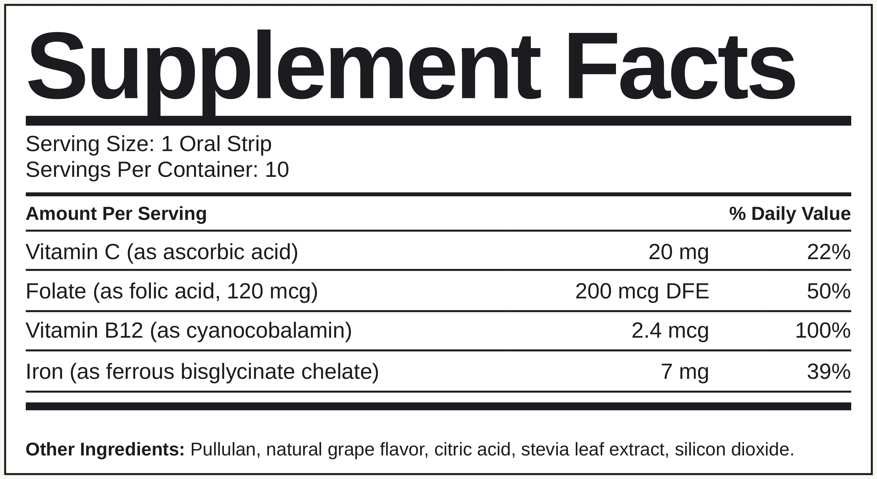 Supplement Facts Iron
