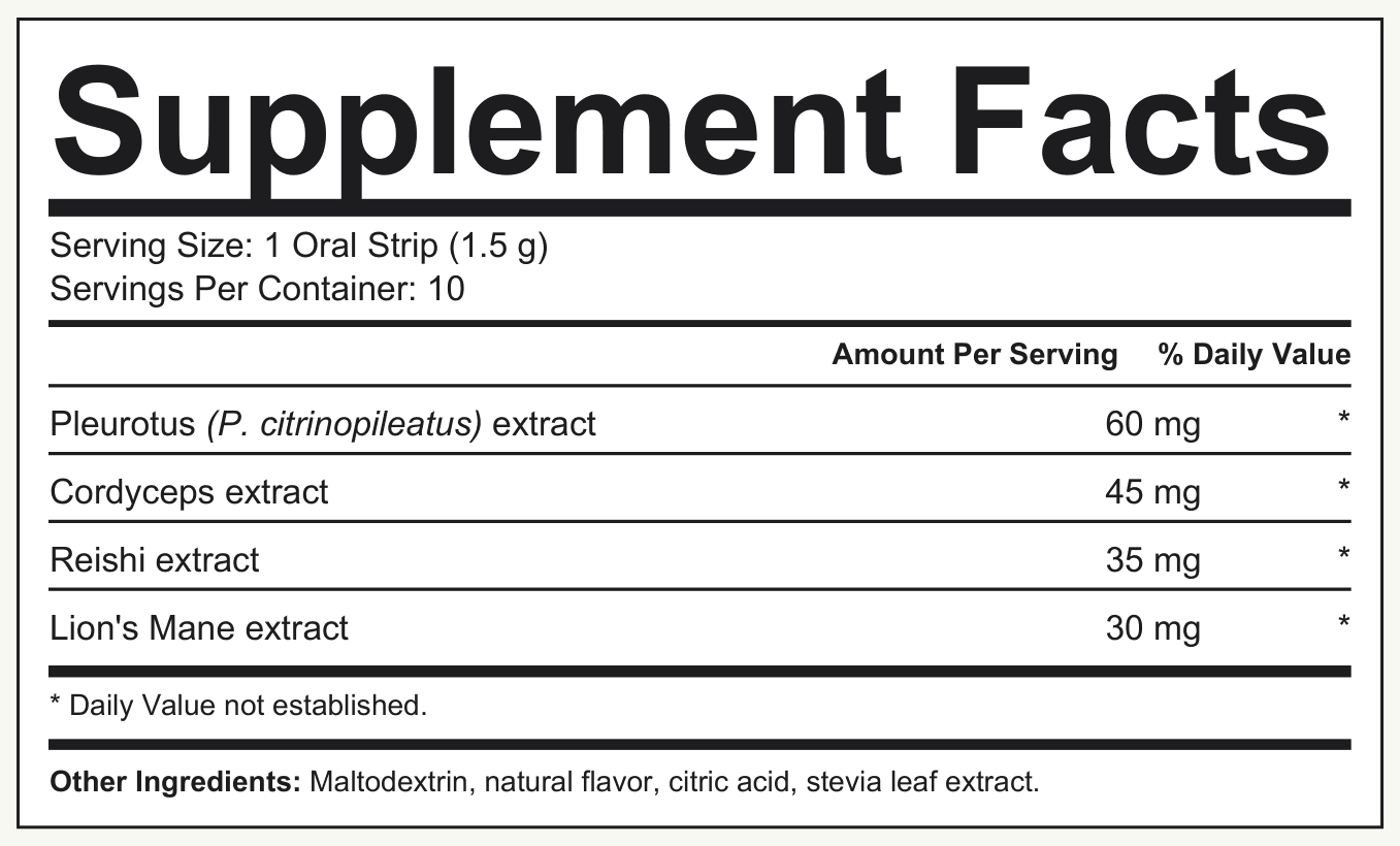 Supplement Facts Mushroom