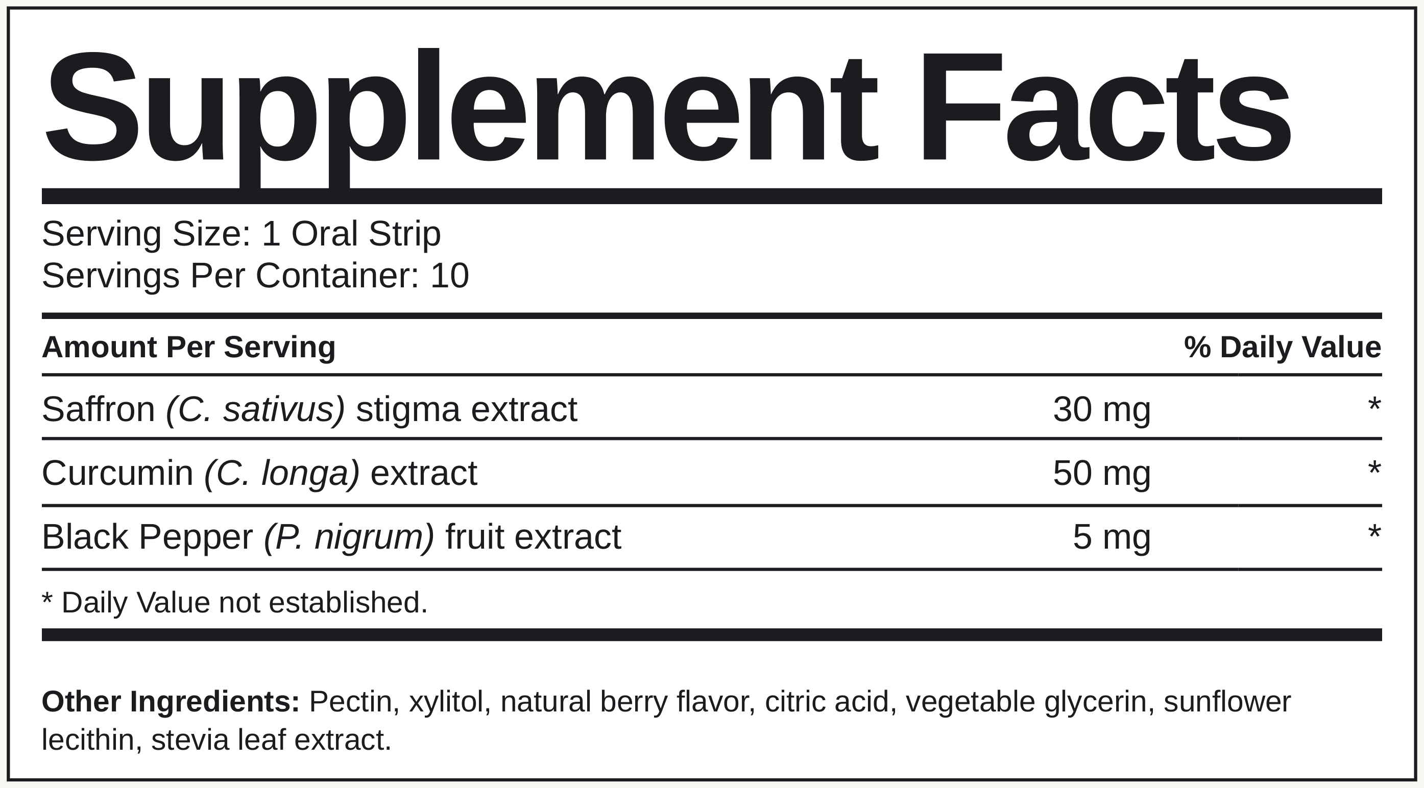 Supplement Facts Saffron + Curcumin+