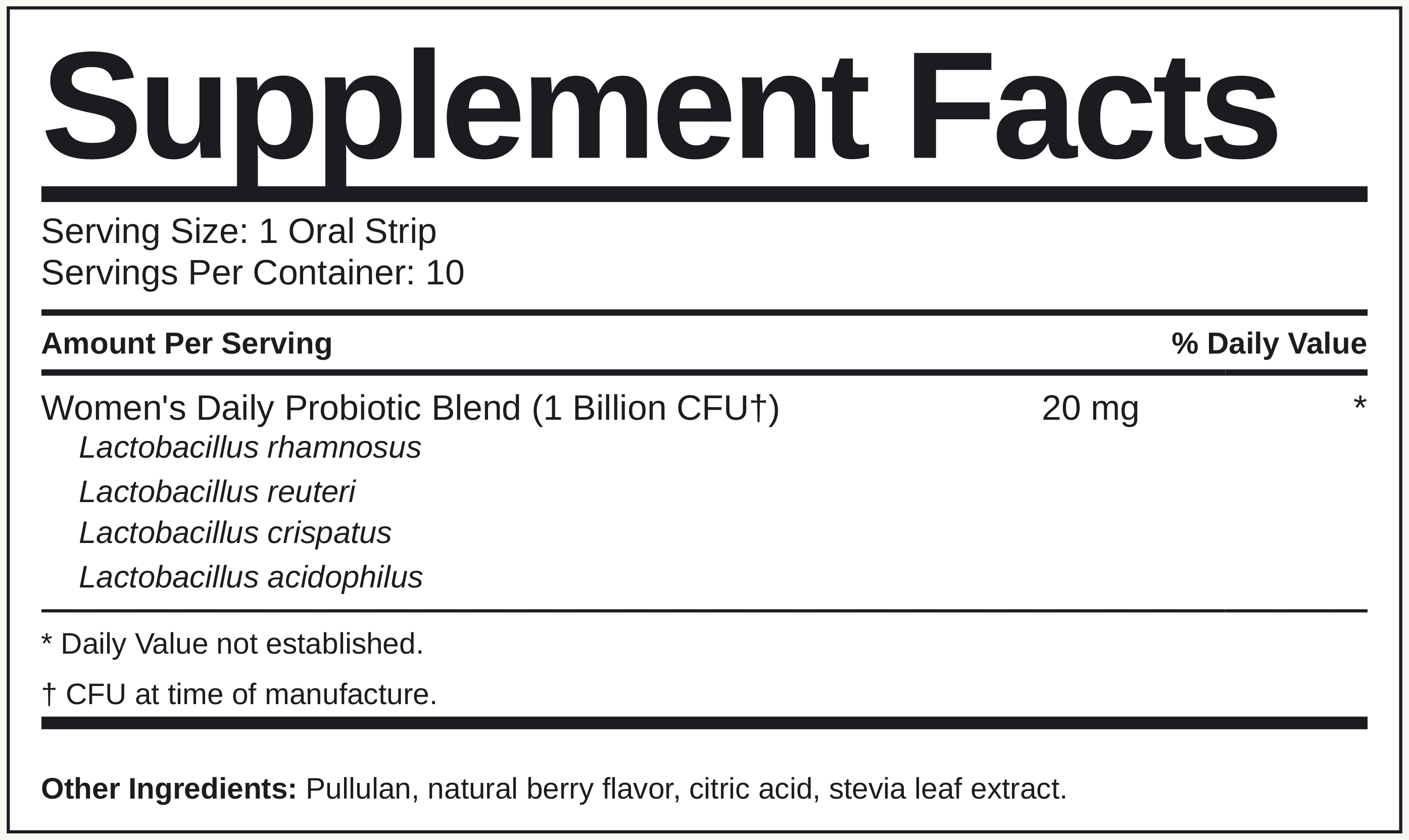 Supplement Facts Women's Probiotic