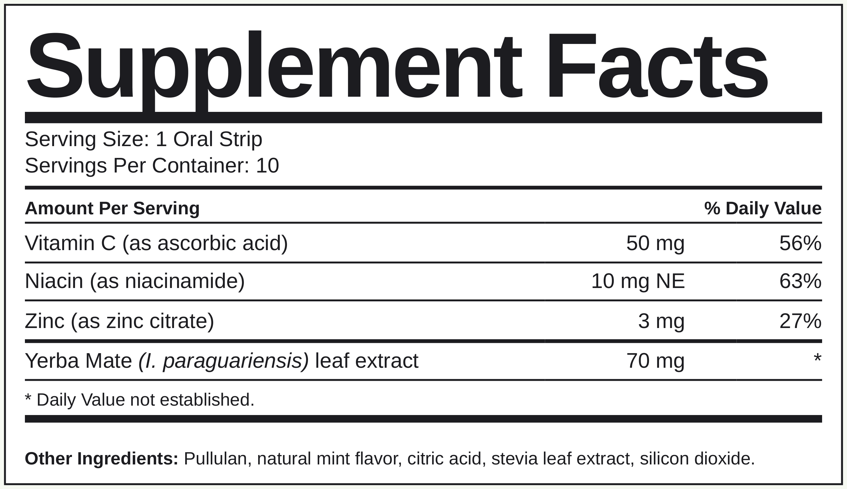 Supplement Facts Yerba Mate