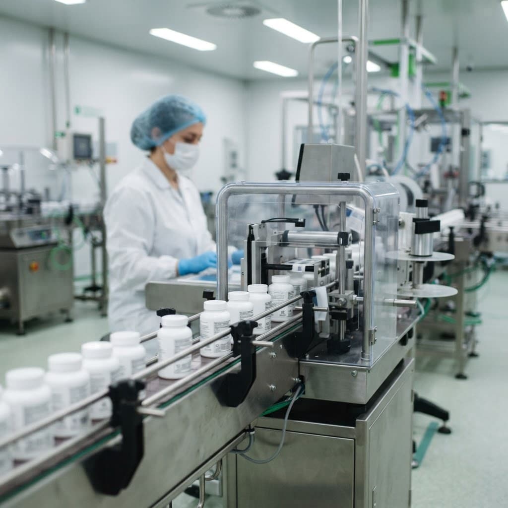 Linha de rotulagem em operação